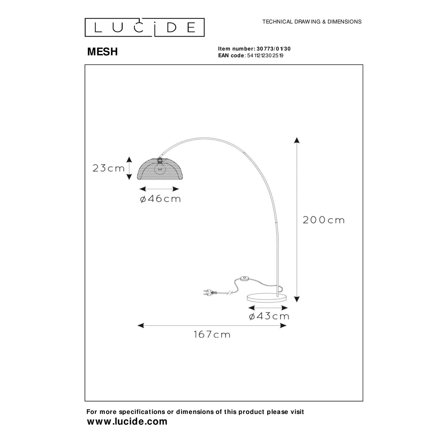 Lucide MESH - Arc floor lamp - 1xE27 - Black