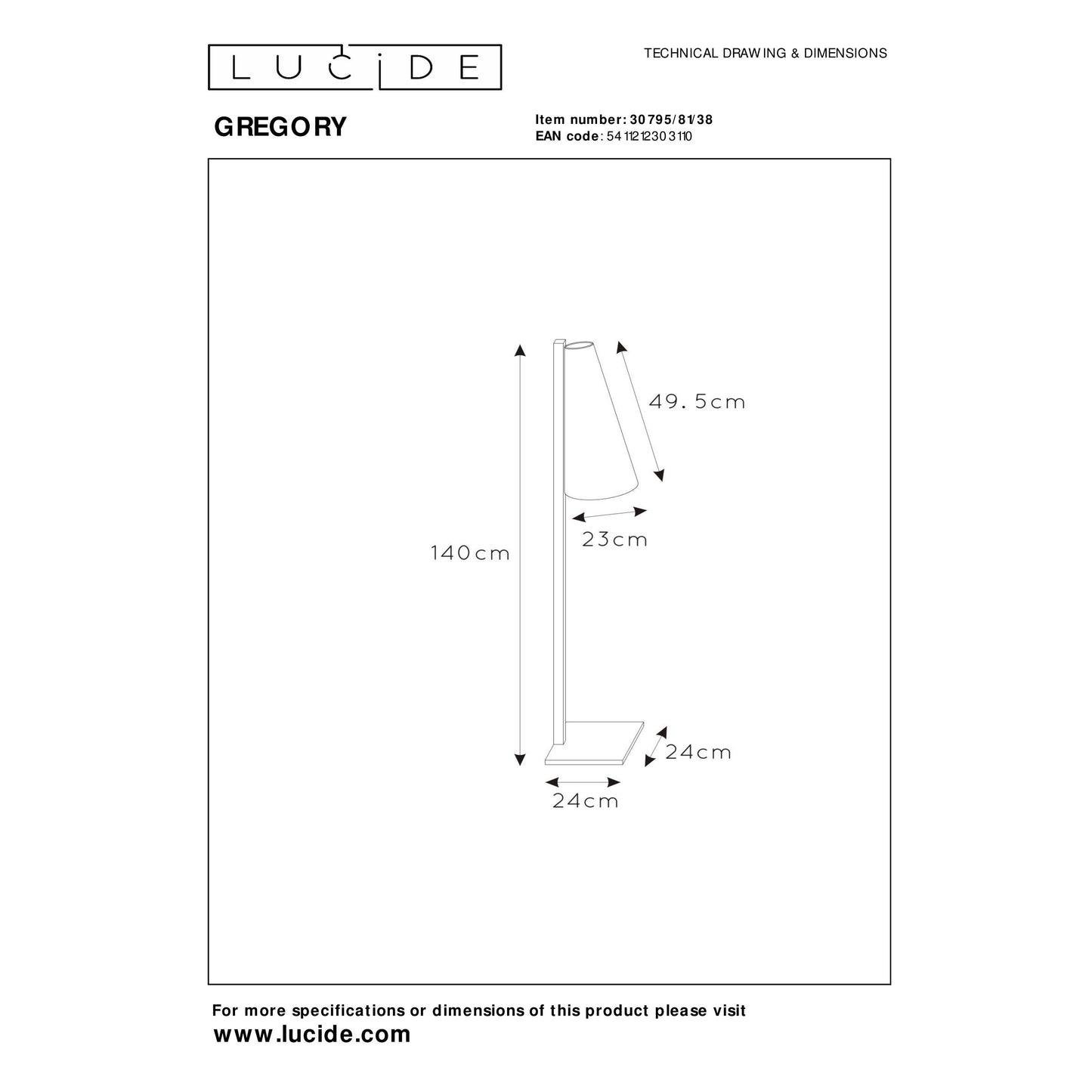 Lucide GREGORY - Floor lamp - 1xE27 - Cream