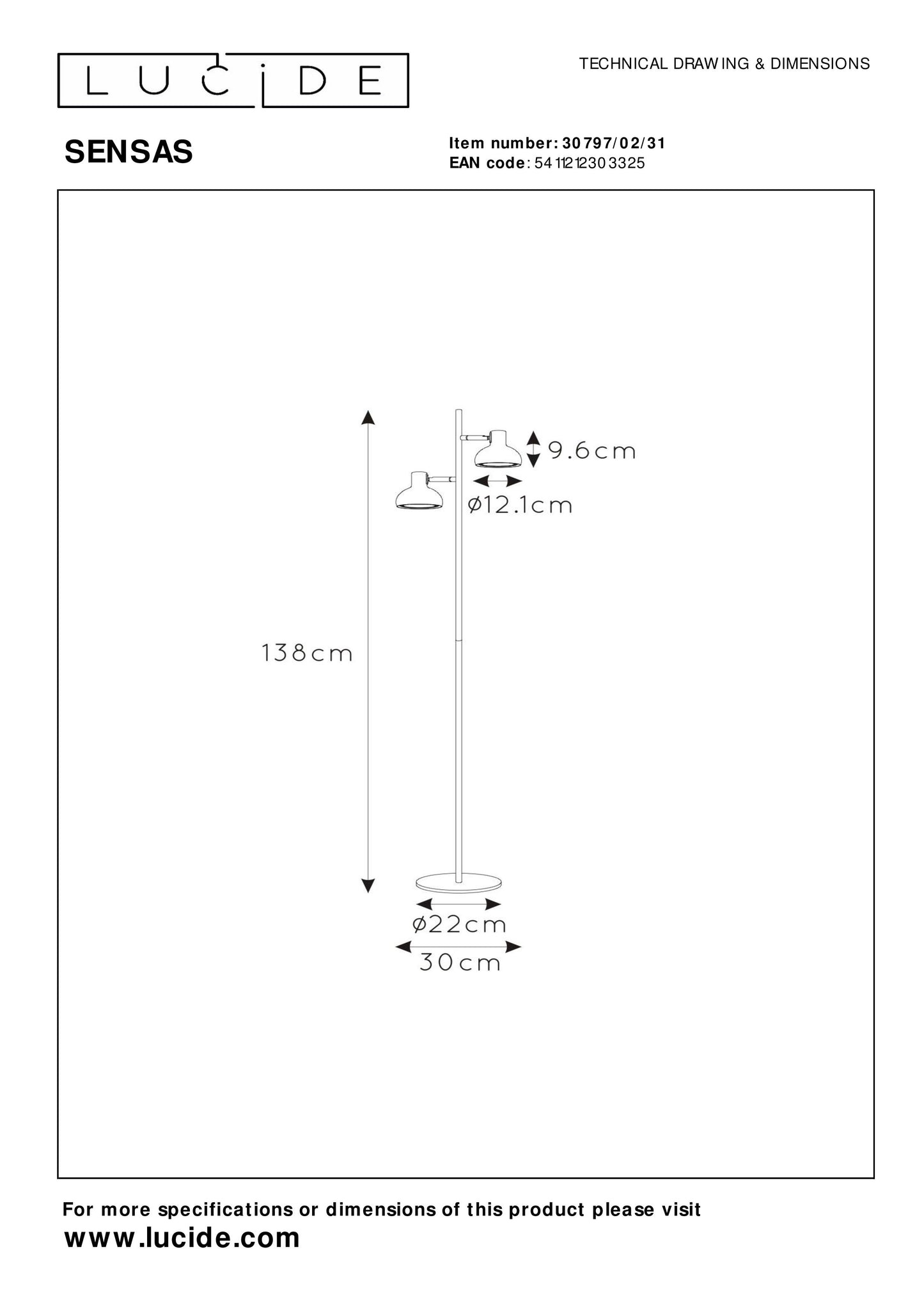 Lucide SENSAS - Floor lamp - 2xGU10 (ES111) - White