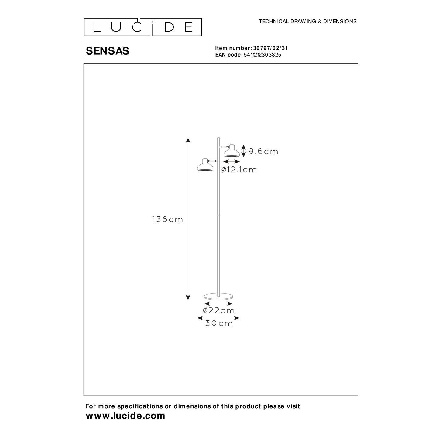 Lucide SENSAS - Floor lamp - 2xGU10 (ES111) - White