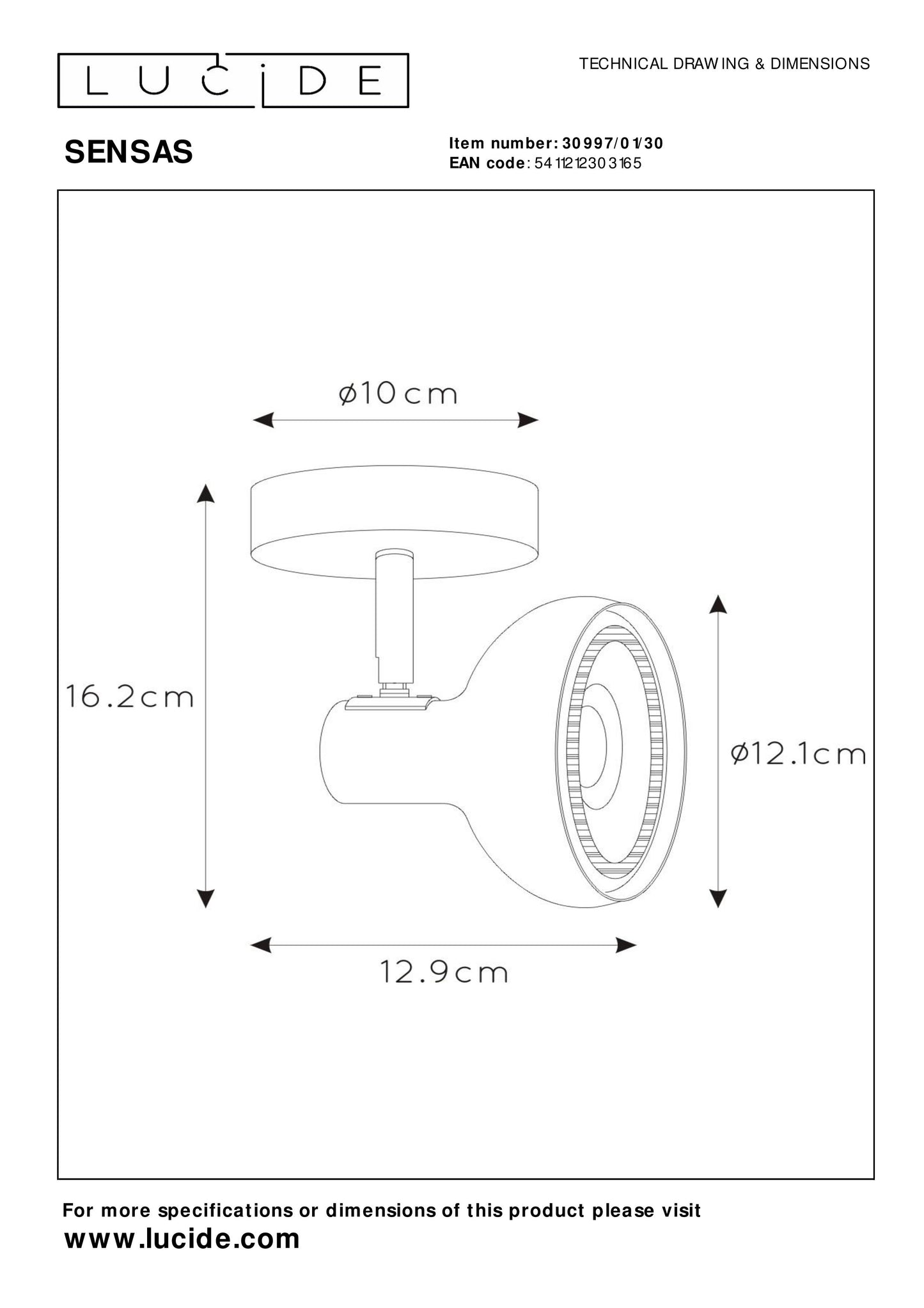 Lucide SENSAS - Ceiling spotlight - 1xGU10 (ES111) - Black