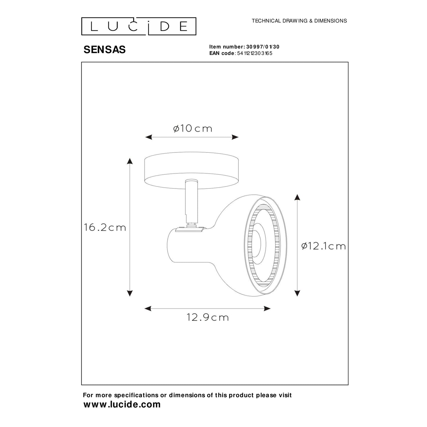 Lucide SENSAS - Ceiling spotlight - 1xGU10 (ES111) - Black