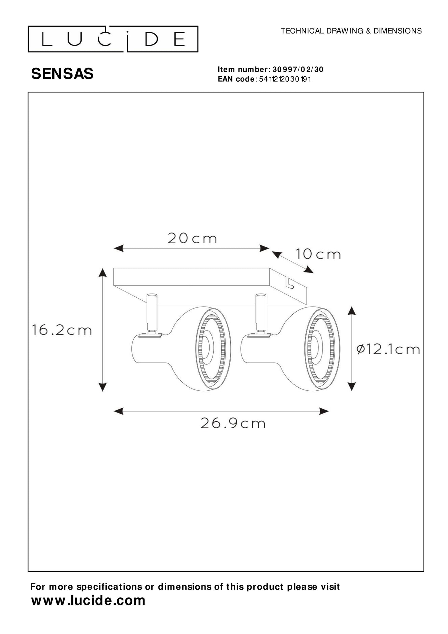 Lucide SENSAS - Ceiling spotlight - 2xGU10 (ES111) - Black