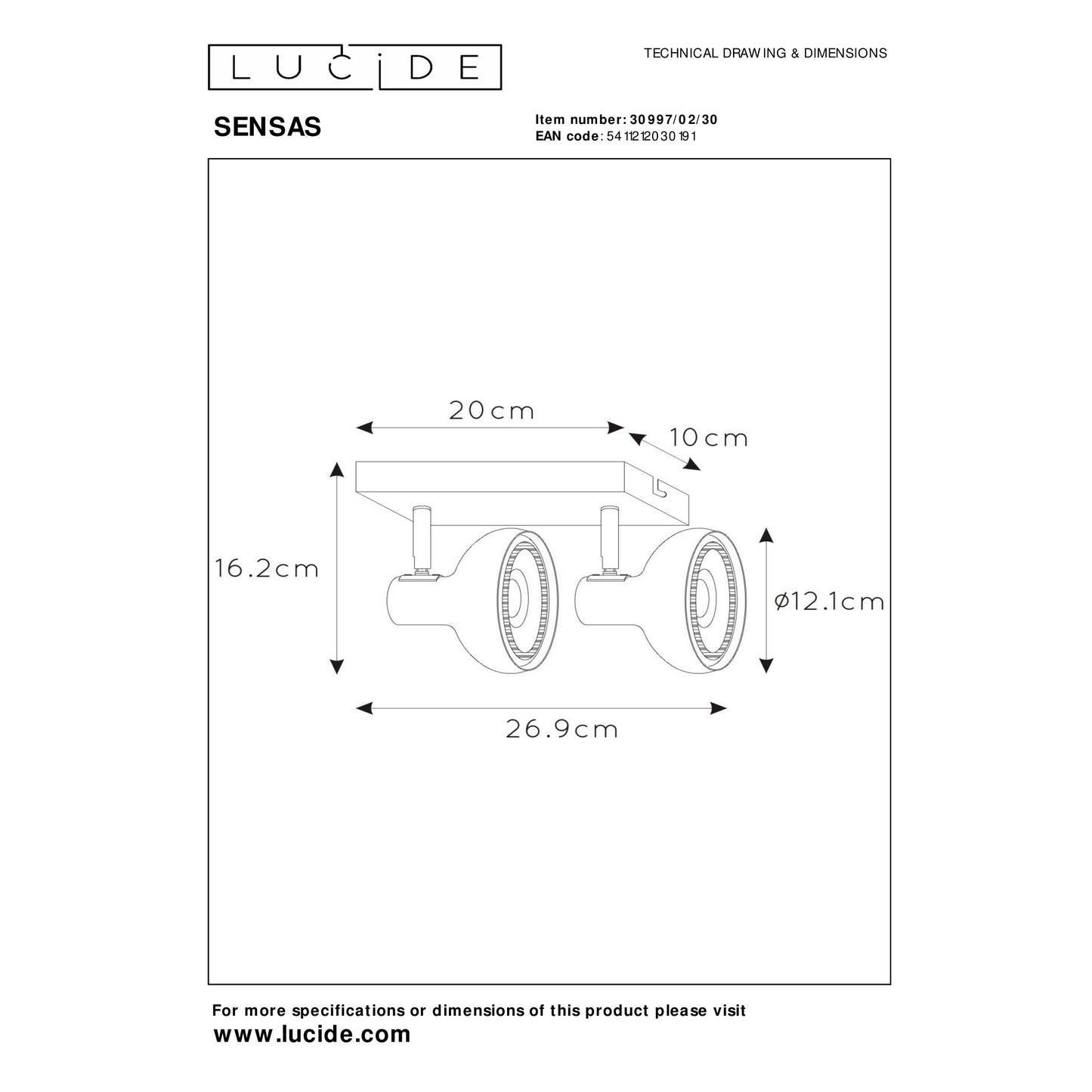 Lucide SENSAS - Ceiling spotlight - 2xGU10 (ES111) - Black