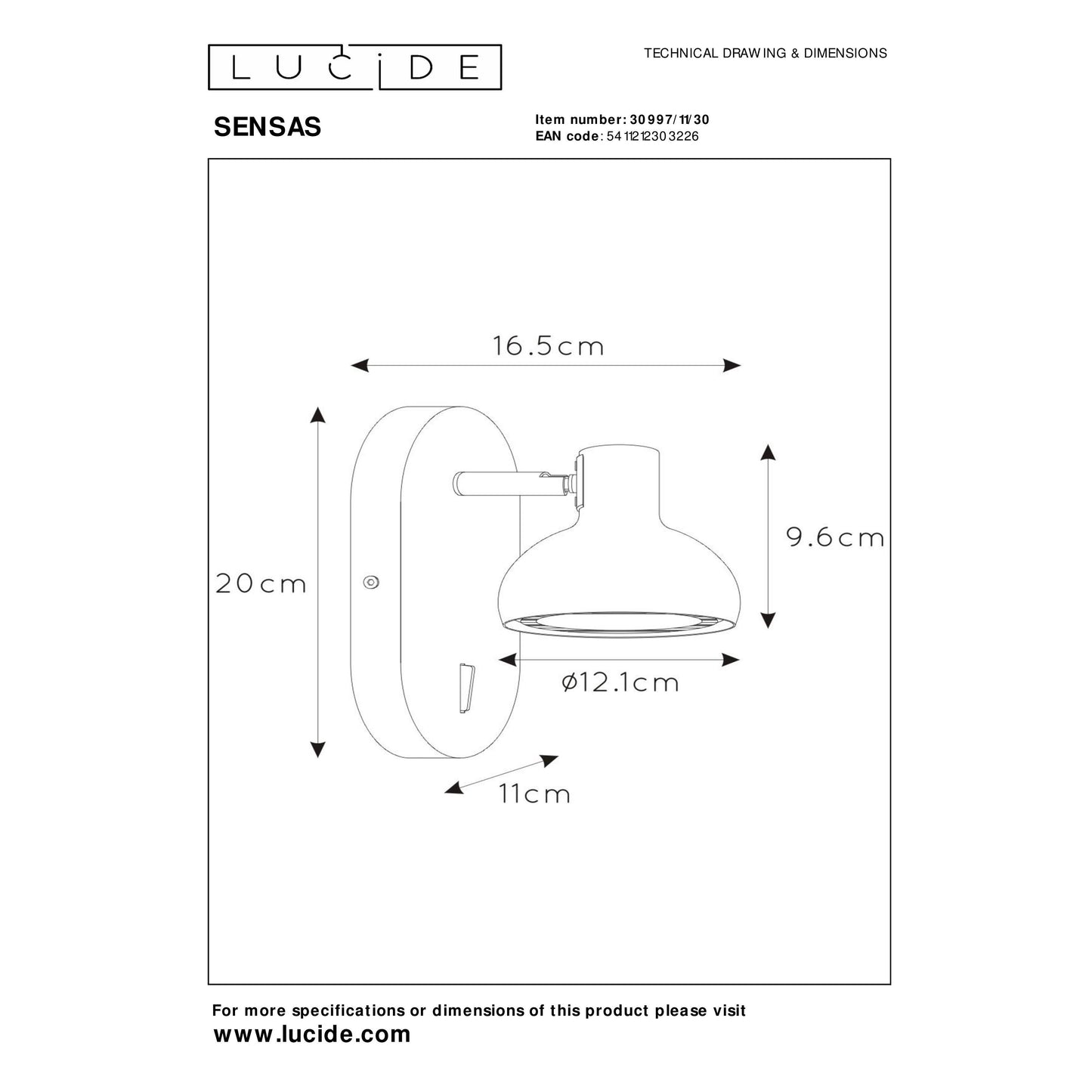 Lucide SENSAS - Bedside lamp / Wall light - 1xGU10 (ES111) - Black