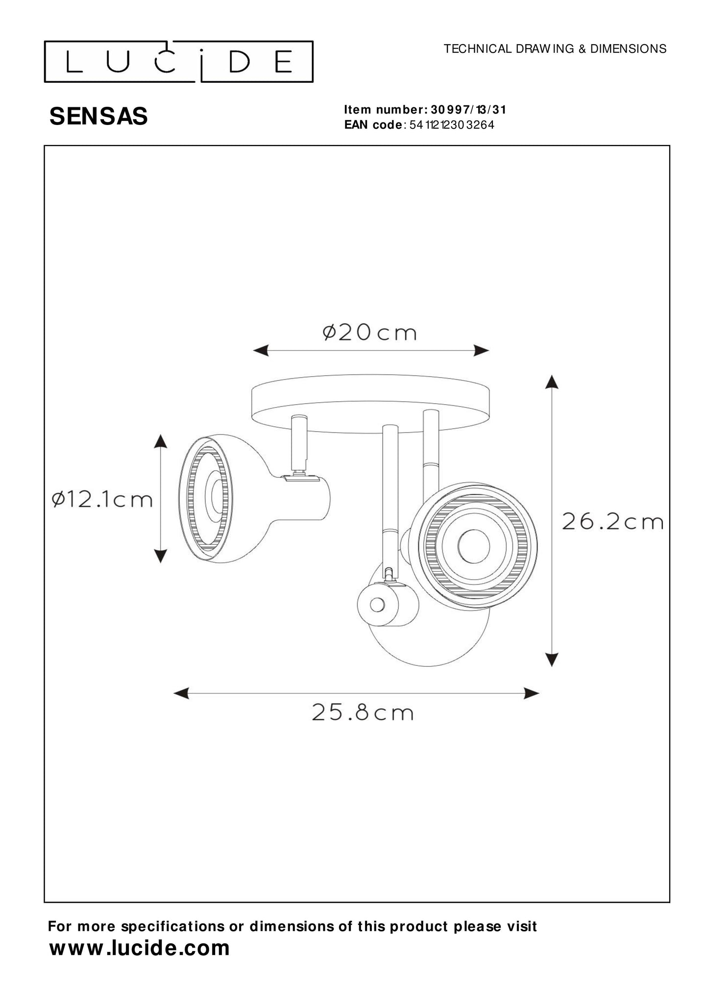 Lucide SENSAS - Ceiling spotlight - Ø 25,8 cm - 3xGU10 (ES111) - White