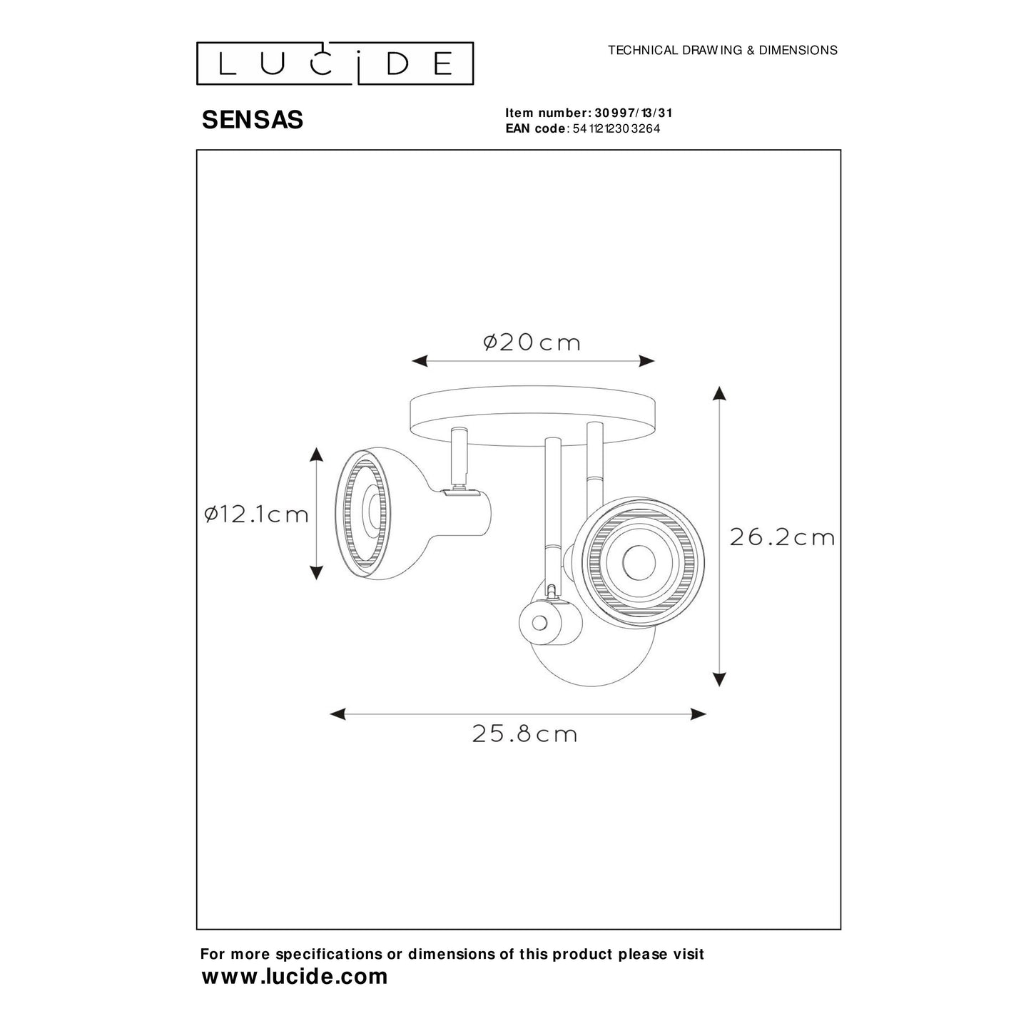 Lucide SENSAS - Ceiling spotlight - Ø 25,8 cm - 3xGU10 (ES111) - White