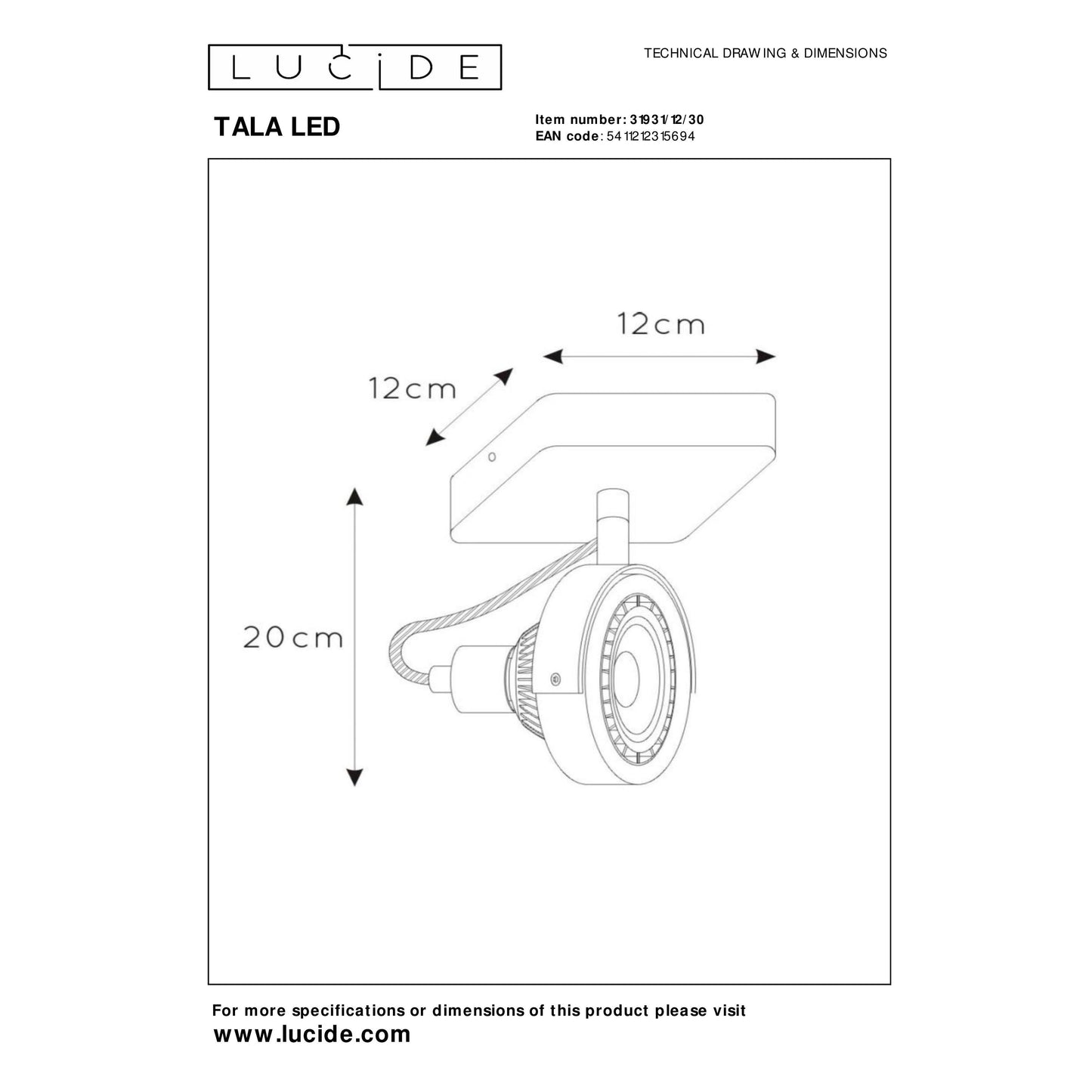 Lucide TALA LED - Ceiling spotlight - LED Dim to warm - GU10 (ES111) - 1x12W 2200K/3000K - Black