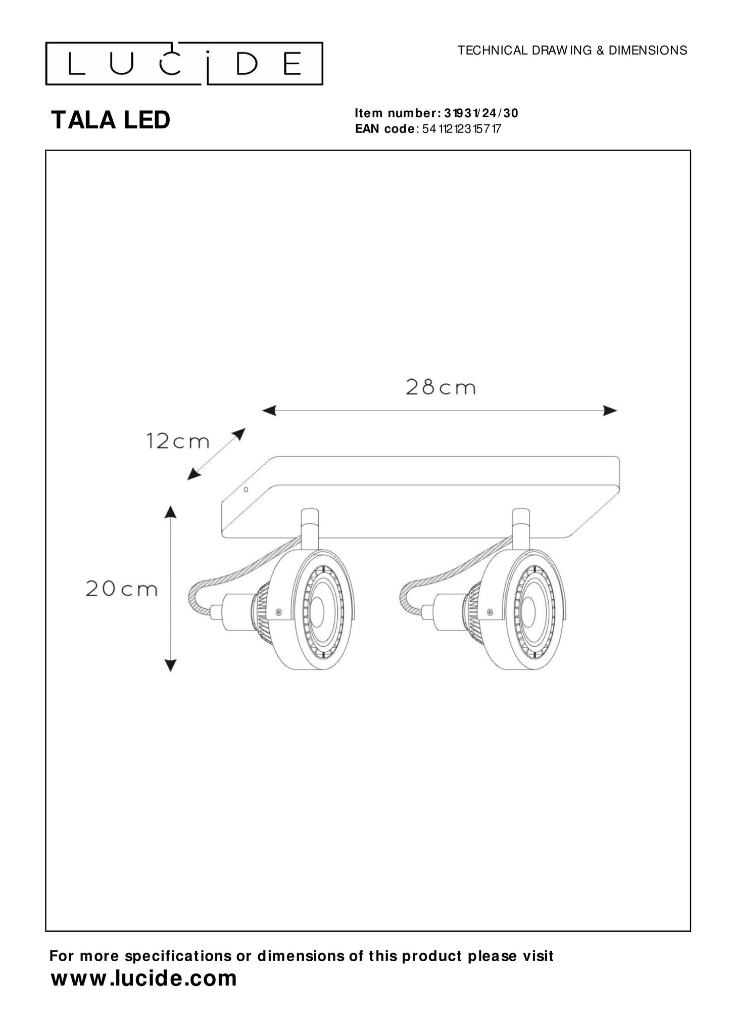 Lucide TALA LED - Ceiling spotlight - LED Dim to warm - GU10 (ES111) - 2x12W 2200K/3000K - Black