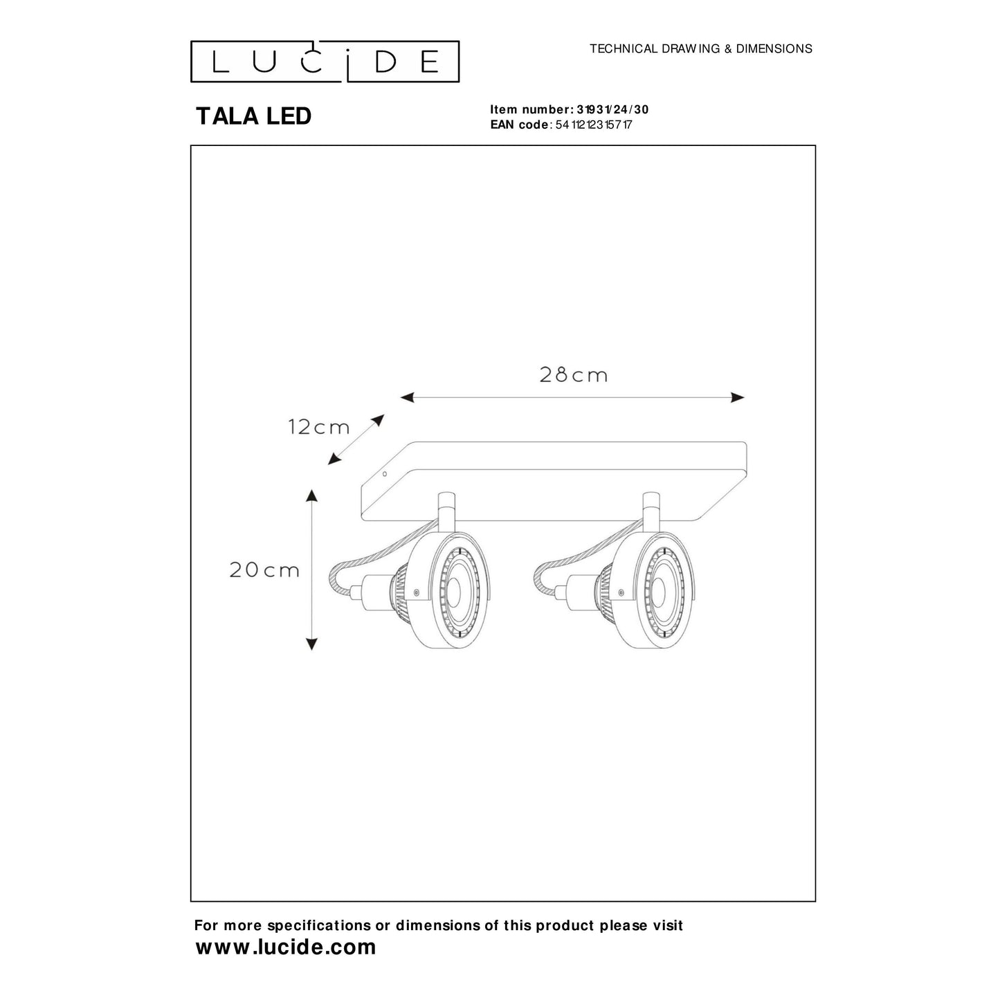 Lucide TALA LED - Ceiling spotlight - LED Dim to warm - GU10 (ES111) - 2x12W 2200K/3000K - Black