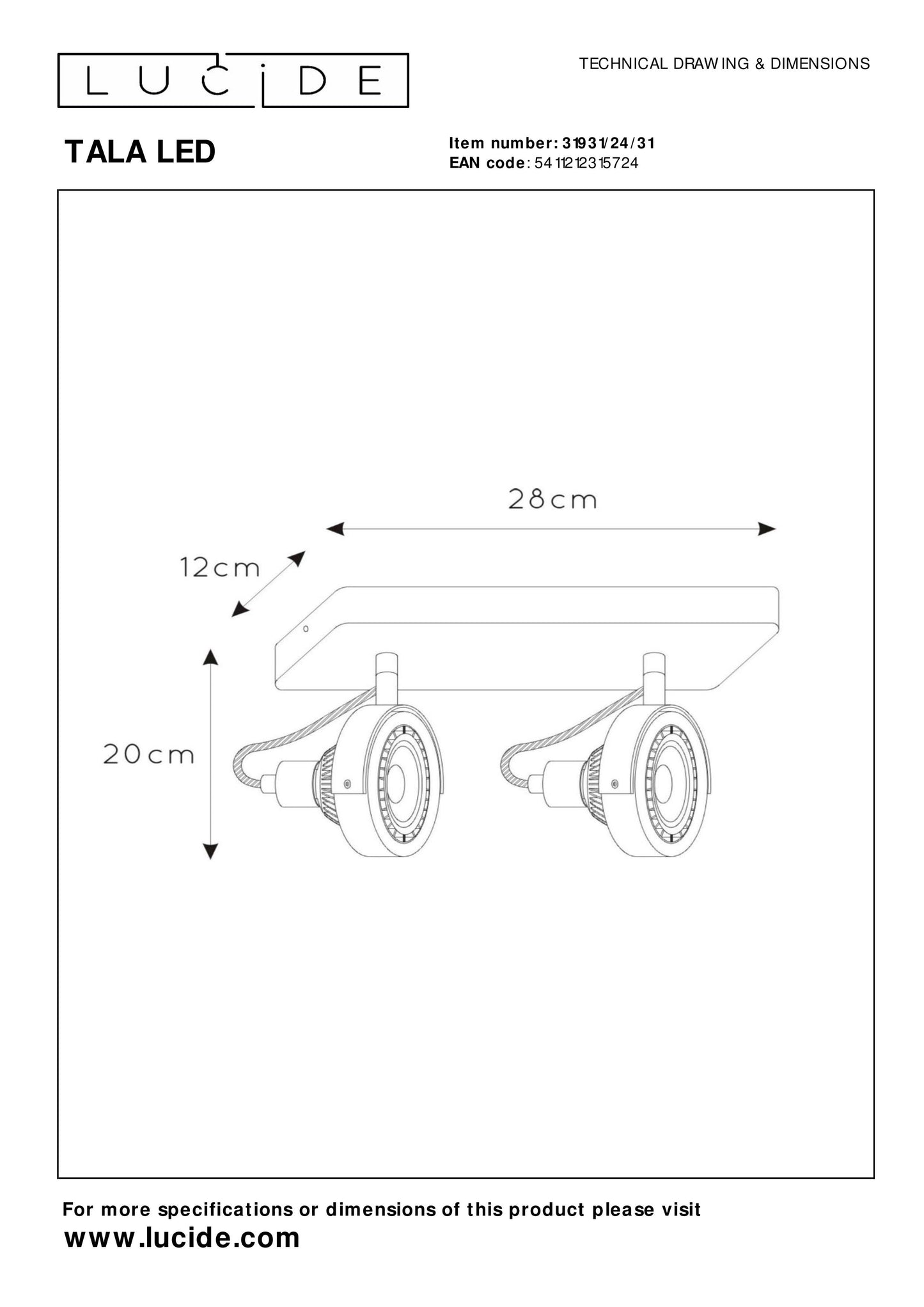 Lucide TALA LED - Ceiling spotlight - LED Dim to warm - GU10 (ES111) - 2x12W 2200K/3000K - White