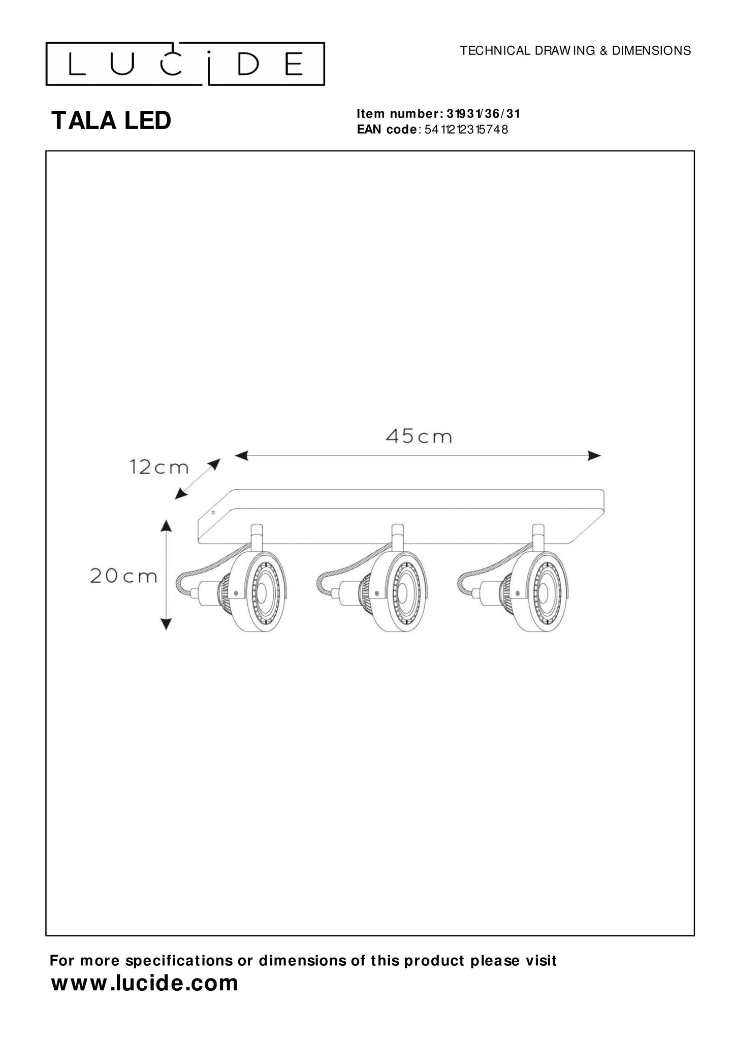 Lucide TALA LED - Ceiling spotlight - LED Dim to warm - GU10 (ES111) - 3x12W 2200K/3000K - White