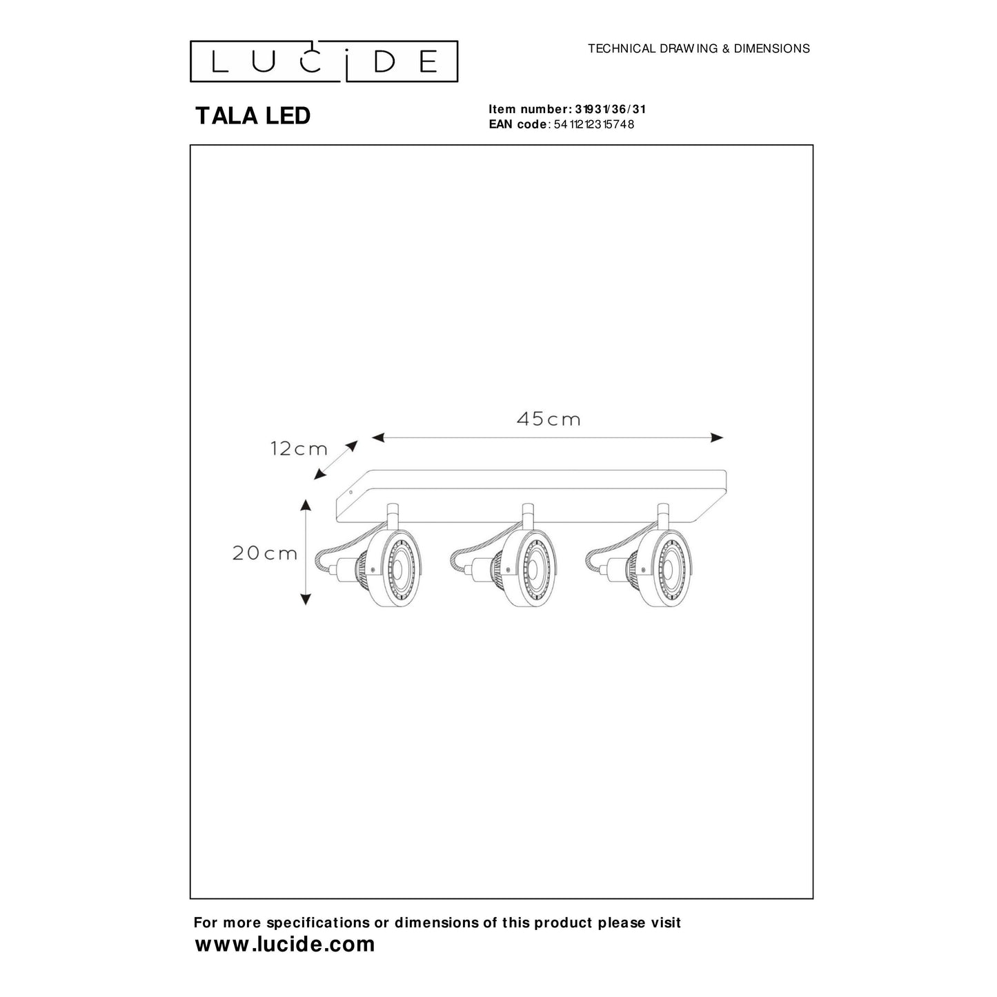 Lucide TALA LED - Ceiling spotlight - LED Dim to warm - GU10 (ES111) - 3x12W 2200K/3000K - White