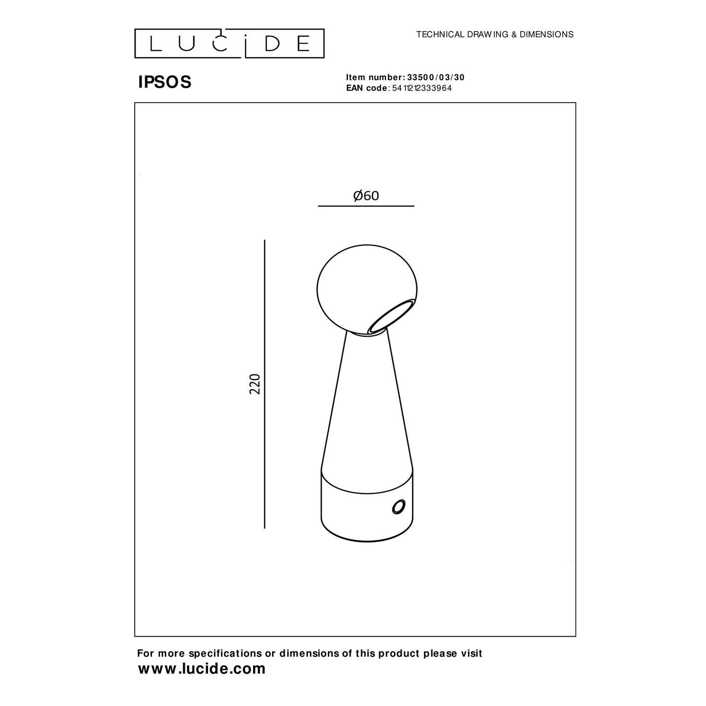 Lucide IPSOS - Rechargeable Table lamp - Battery pack/batteries - LED Dim to warm - 1x3W 3000K/3200K - Black