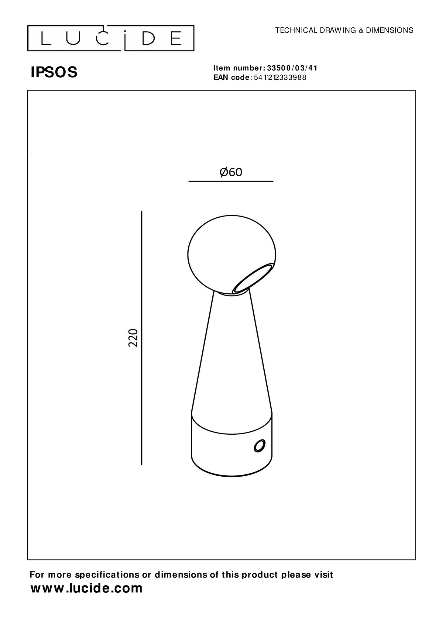 Lucide IPSOS - Rechargeable Table lamp - Battery pack/batteries - LED Dim to warm - 1x3W 3000K/3200K - Taupe