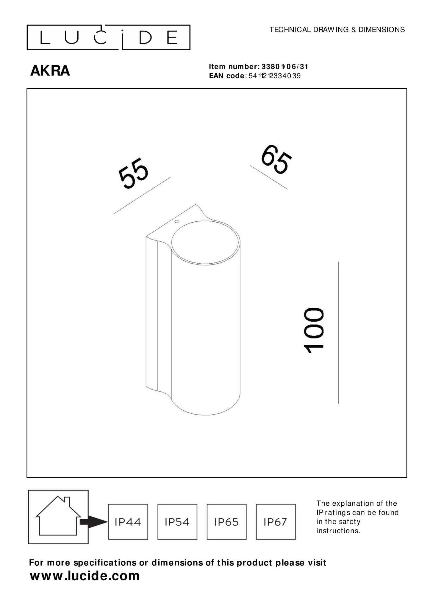 Lucide AKRA - Wall light Indoor/Outdoor - LED - 1x6W 2700K - IP54 - White