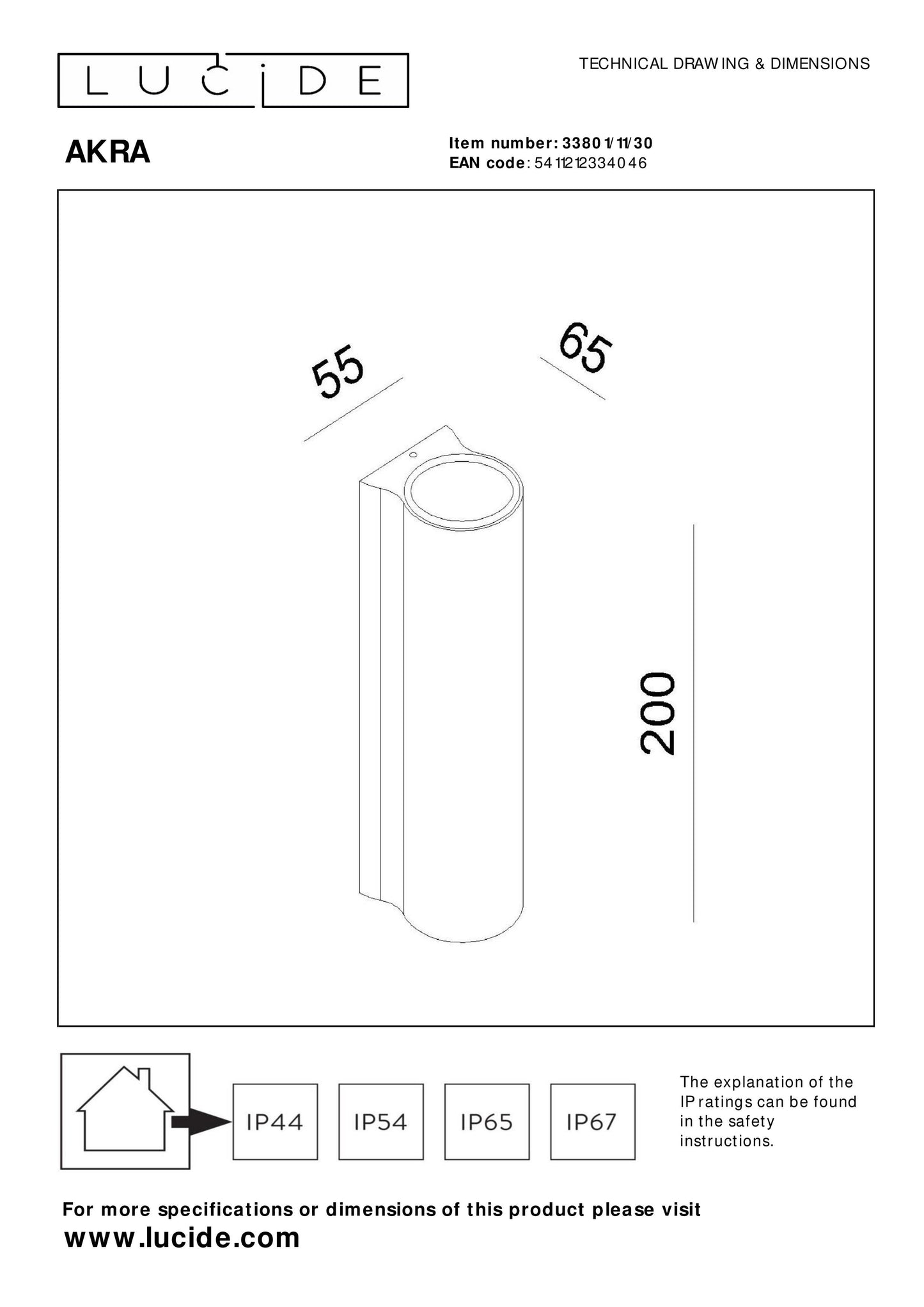 Lucide AKRA - Wall light Indoor/Outdoor - LED - 2x6,5W 2700K - IP54 - Black