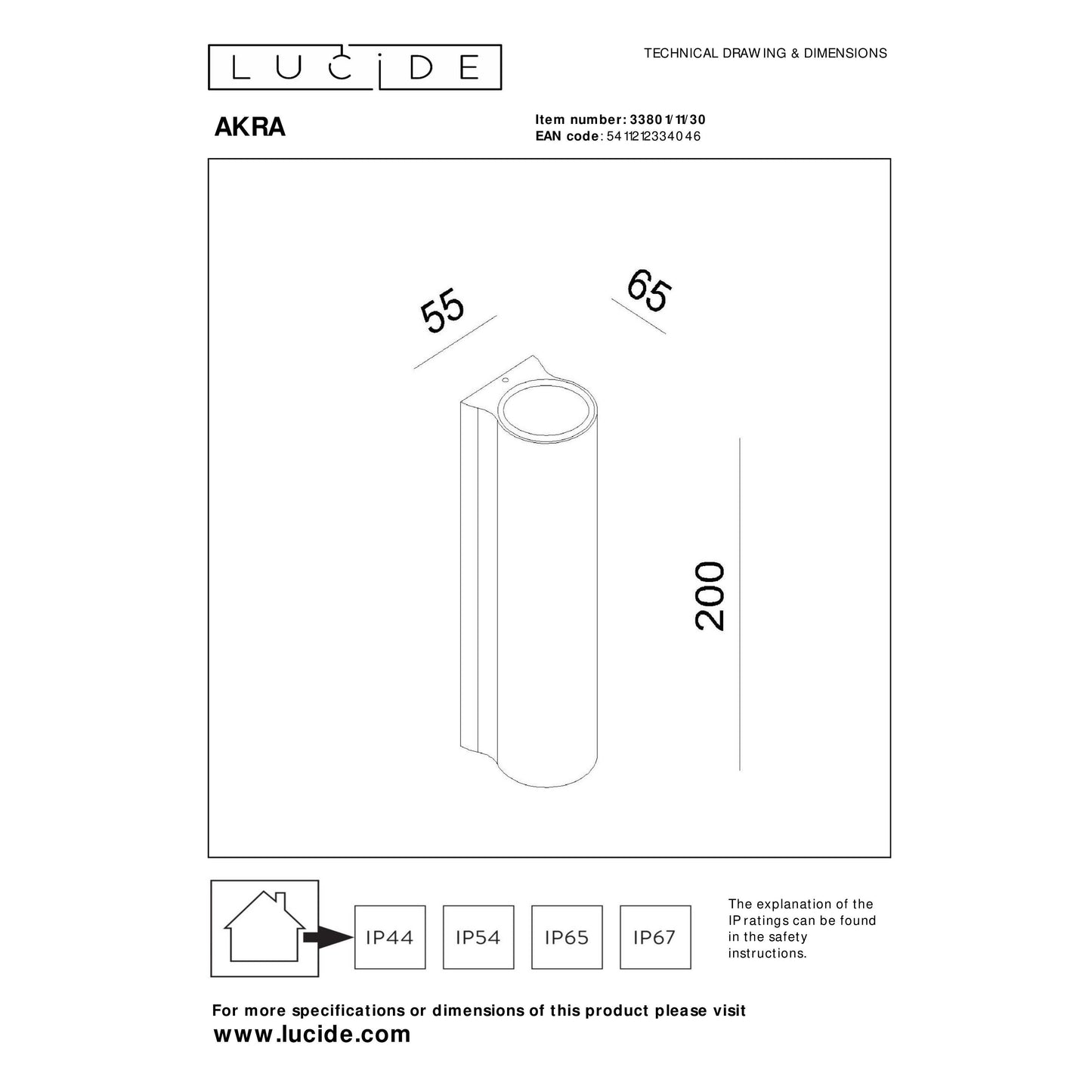 Lucide AKRA - Wall light Indoor/Outdoor - LED - 2x6,5W 2700K - IP54 - Black