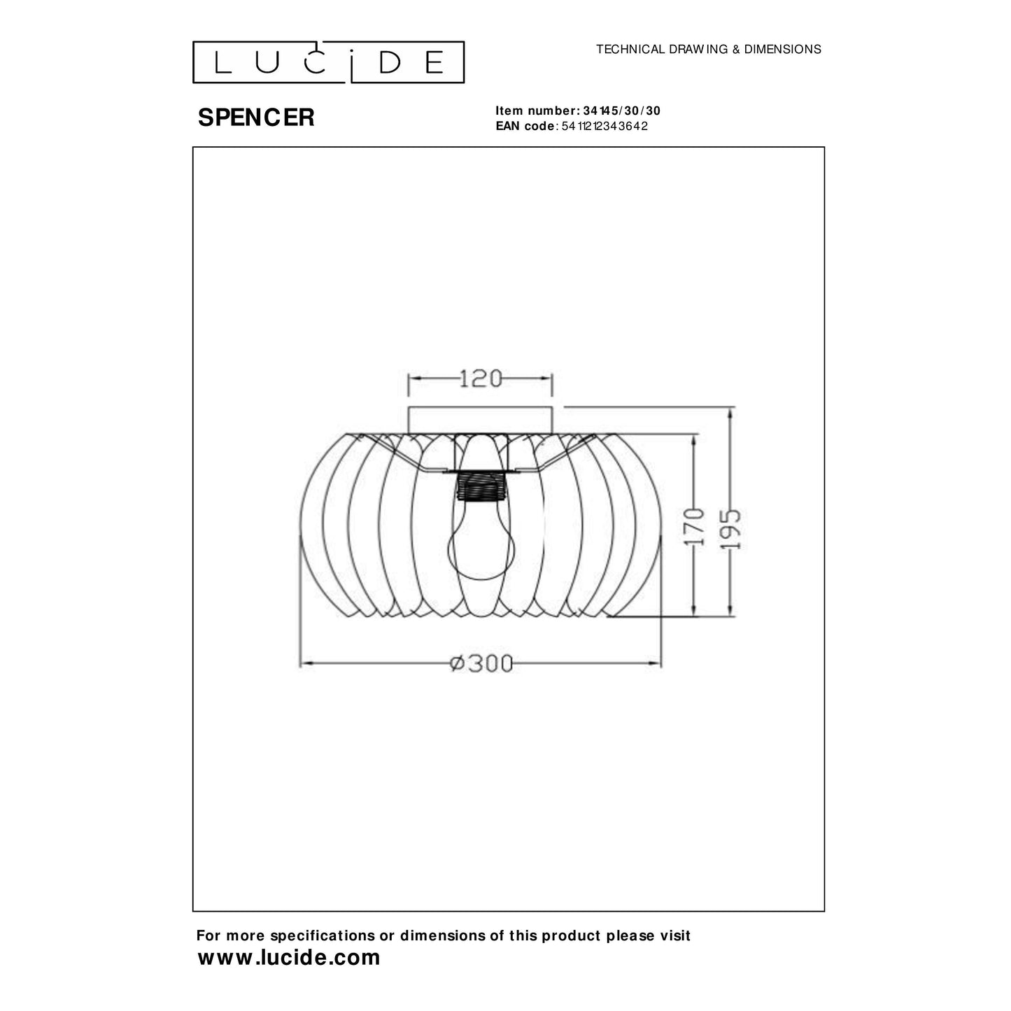 Lucide SPENCER - Flush ceiling light - Ø 30 cm - 1xE27 - Black