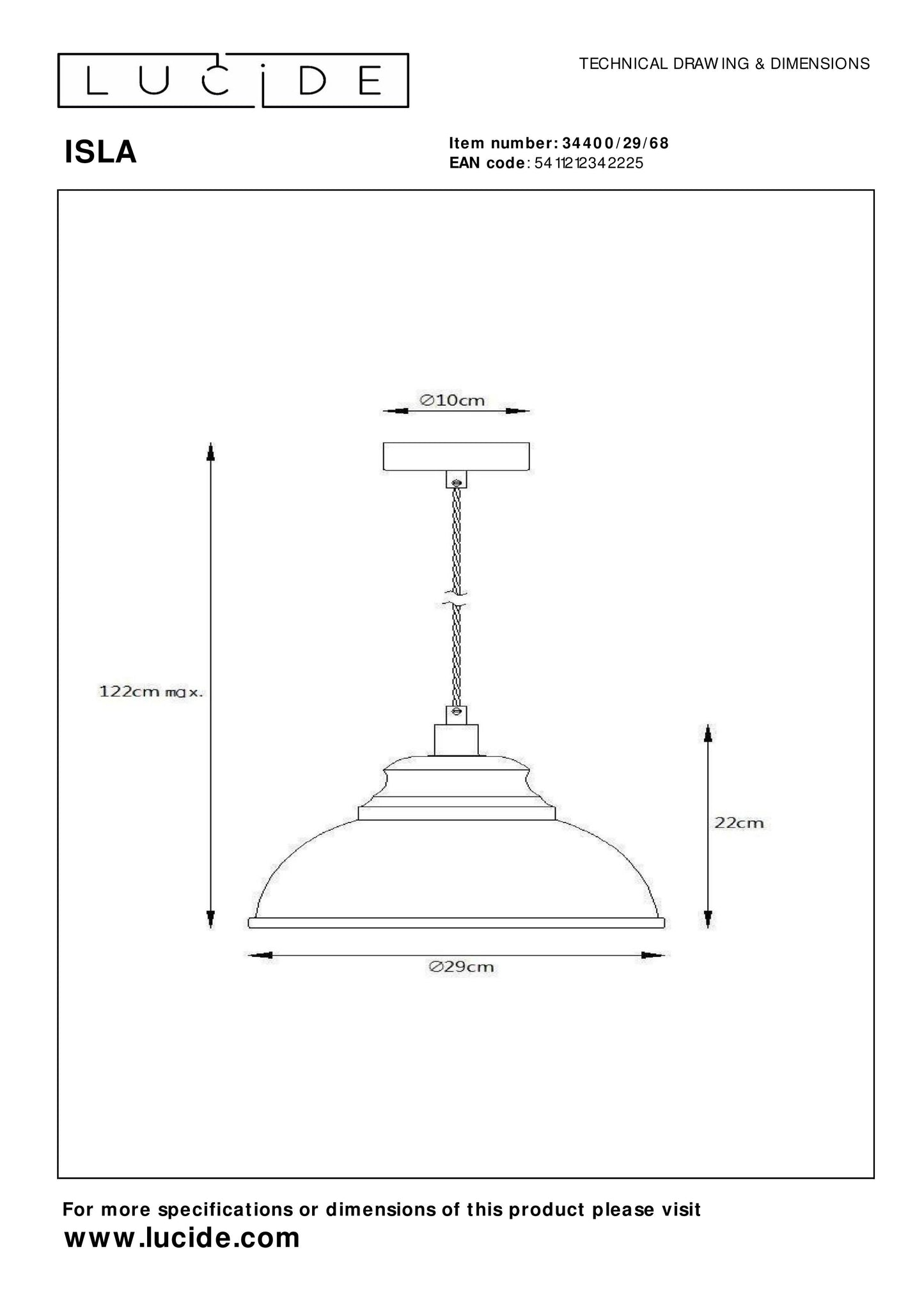 Lucide ISLA - Pendant light - Ø 29 cm - 1xE14 - Pastel Blue