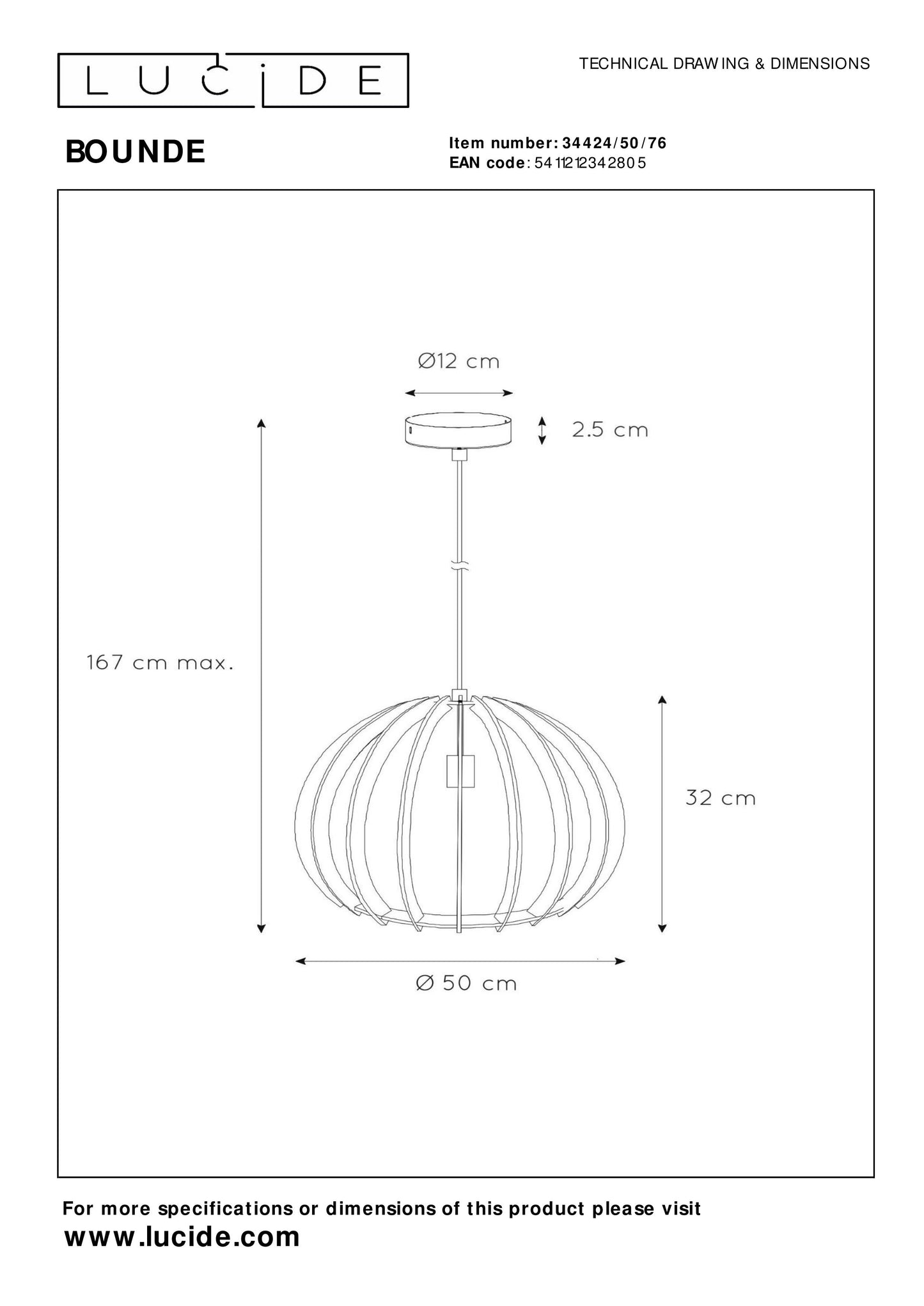 Lucide BOUNDE - Pendant light - Ø 50 cm - 1xE27 - Light wood