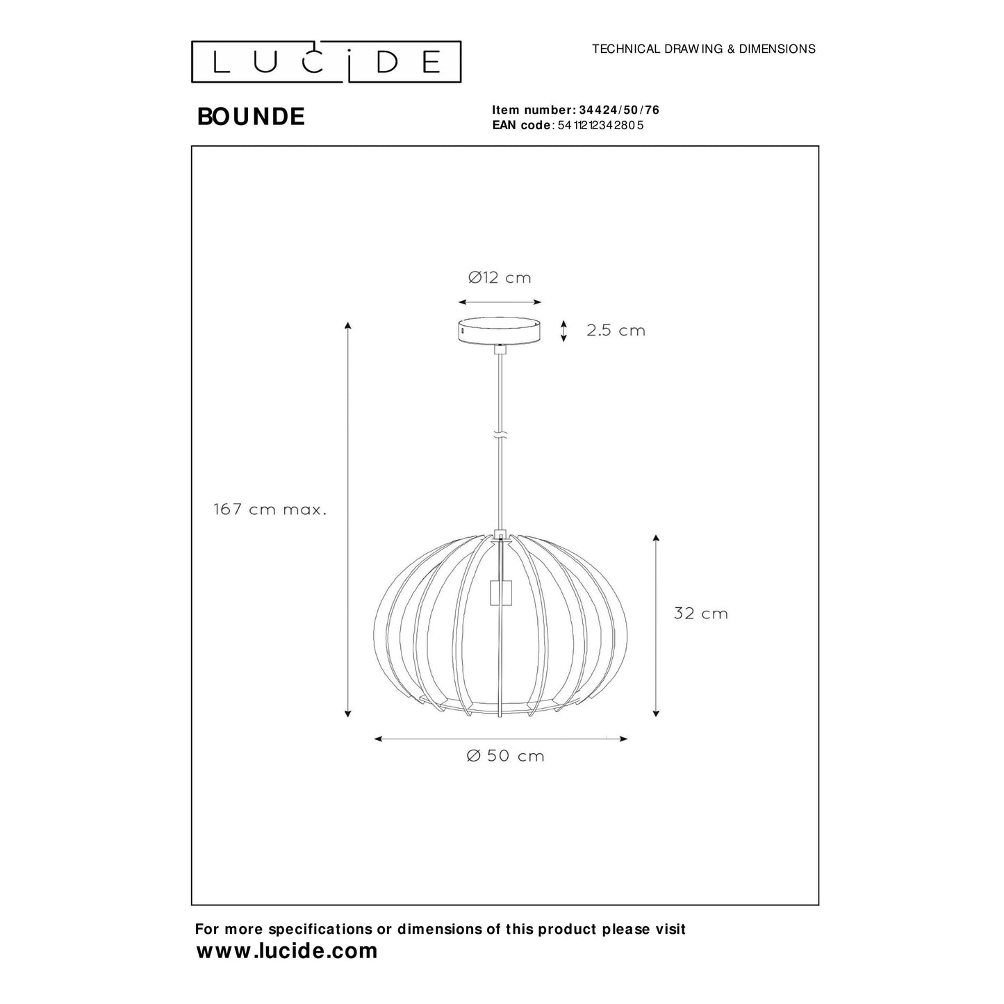 Lucide BOUNDE - Pendant light - Ø 50 cm - 1xE27 - Light wood