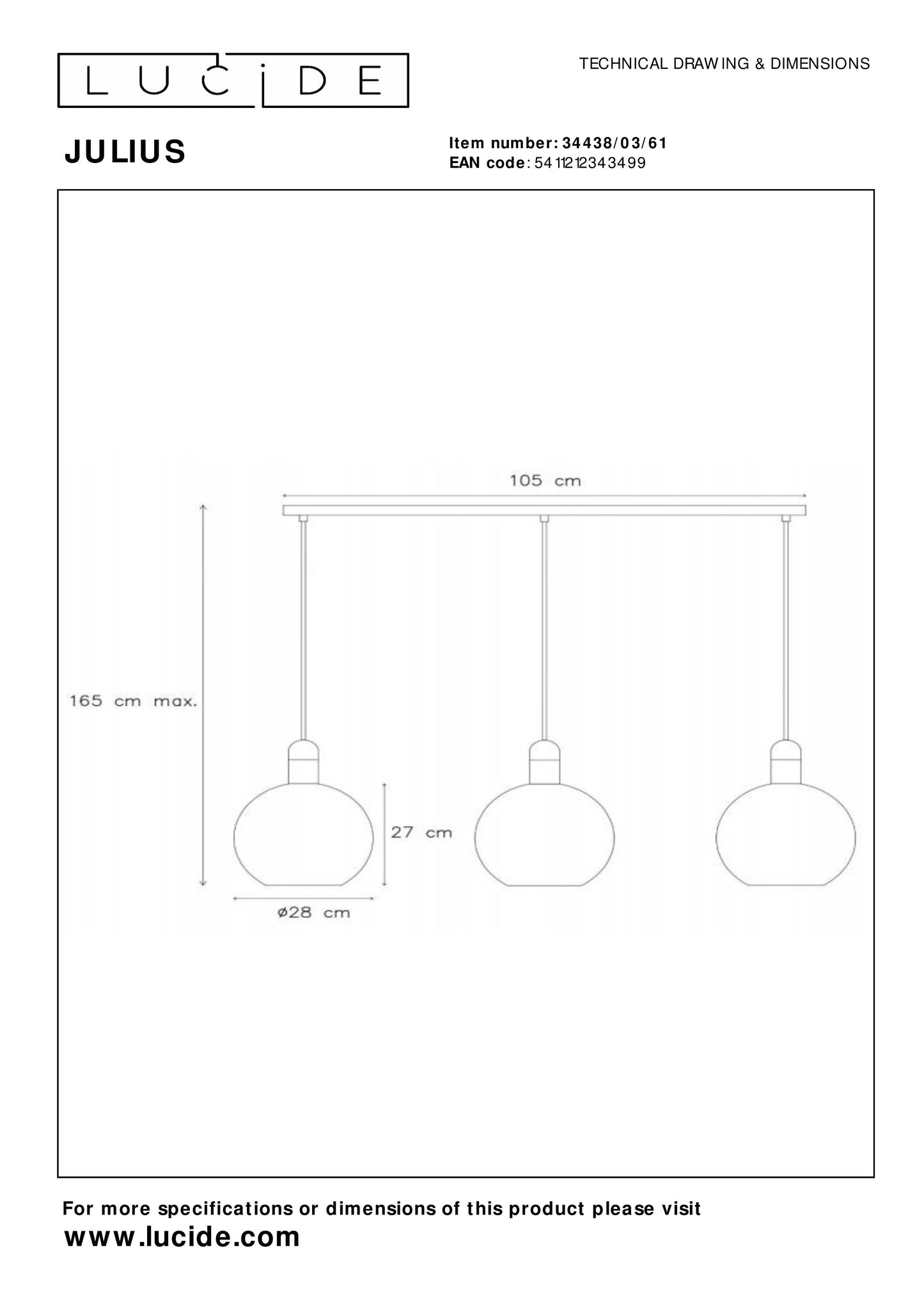 Lucide JULIUS - Pendant light - 3xE27 - Opal