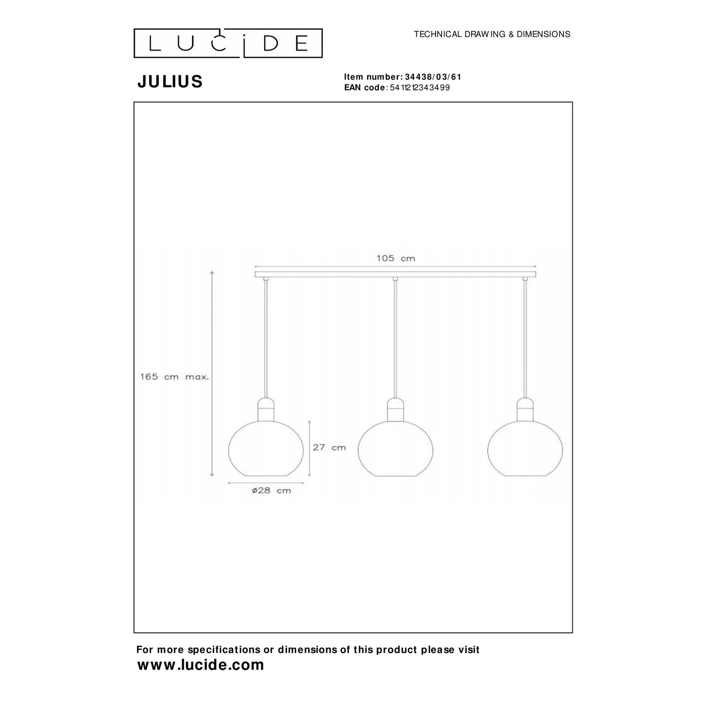 Lucide JULIUS - Pendant light - 3xE27 - Opal