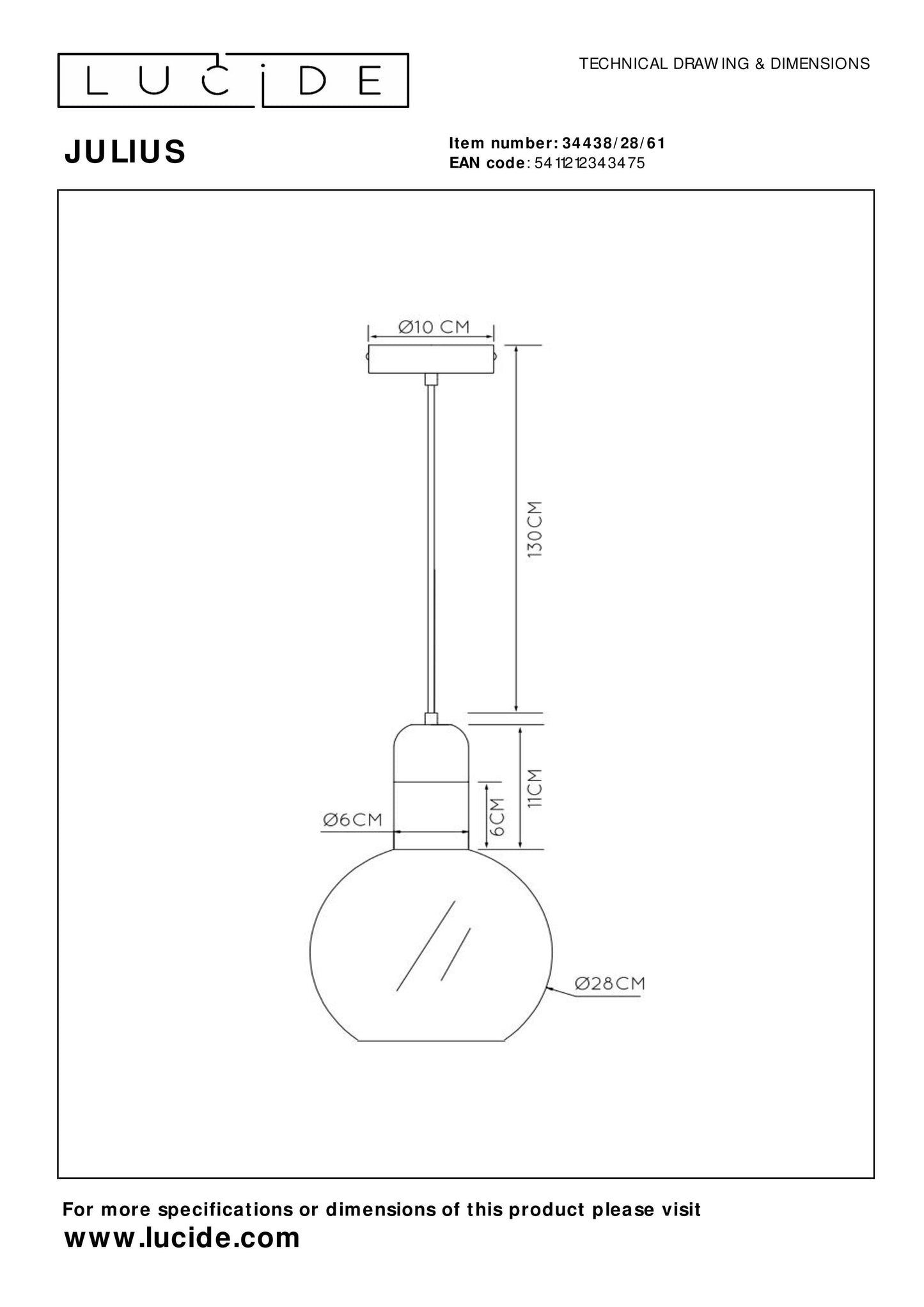 Lucide JULIUS - Pendant light - Ø 28 cm - 1xE27 - Opal