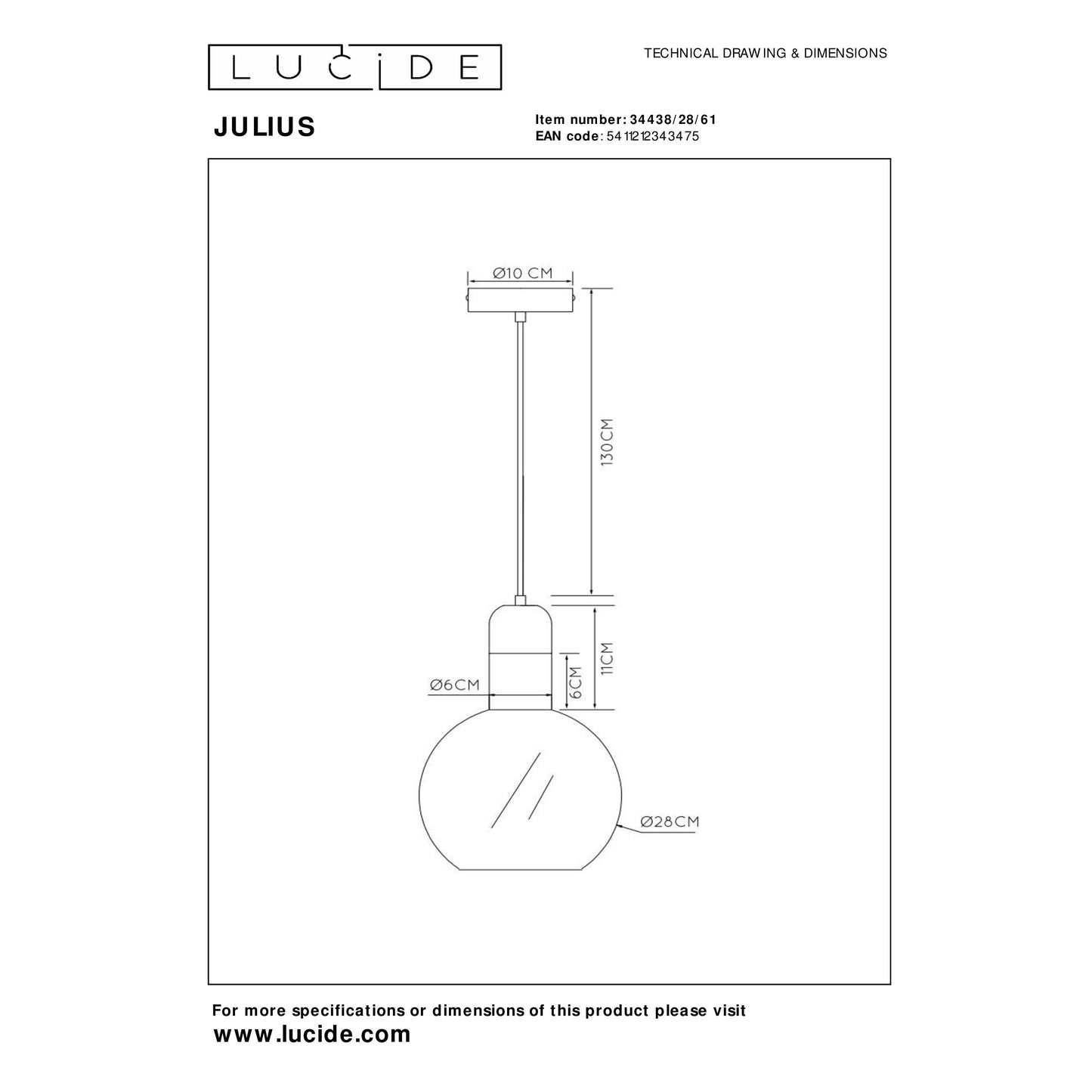 Lucide JULIUS - Pendant light - Ø 28 cm - 1xE27 - Opal