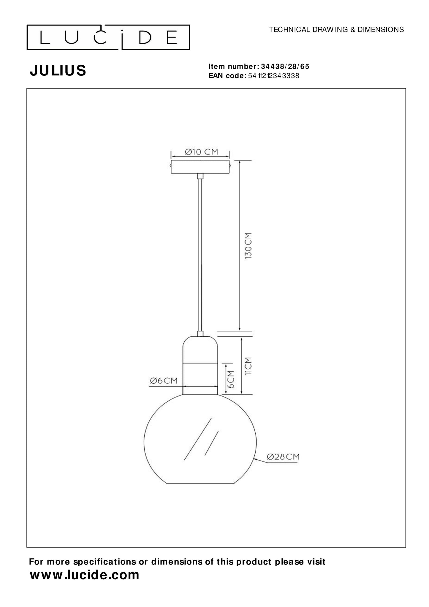 Lucide JULIUS - Pendant light - Ø 28 cm - 1xE27 - Smoke Grey