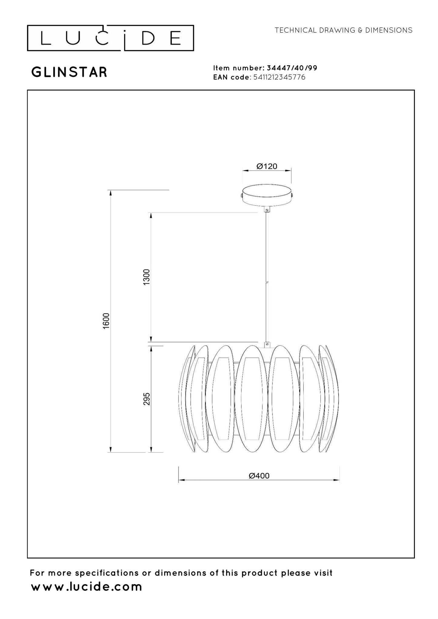 Lucide GLINSTAR - Pendant light - Ø 40 cm - 1xE27 - Multicolor