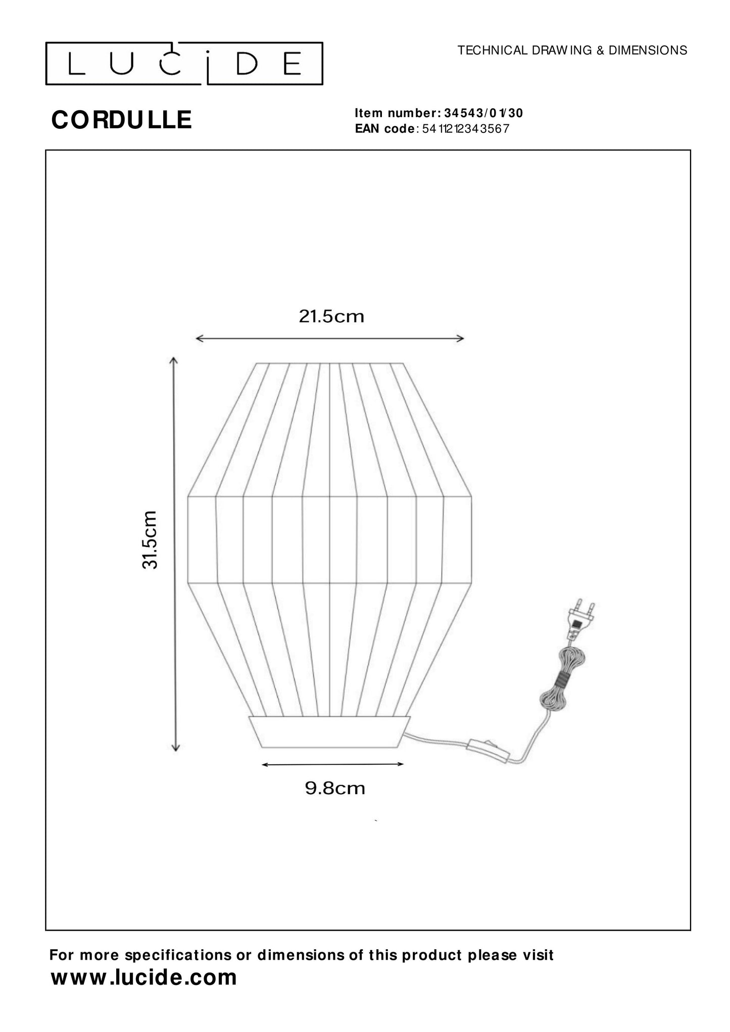 Lucide CORDULLE - Table lamp - 1xE27 - Black