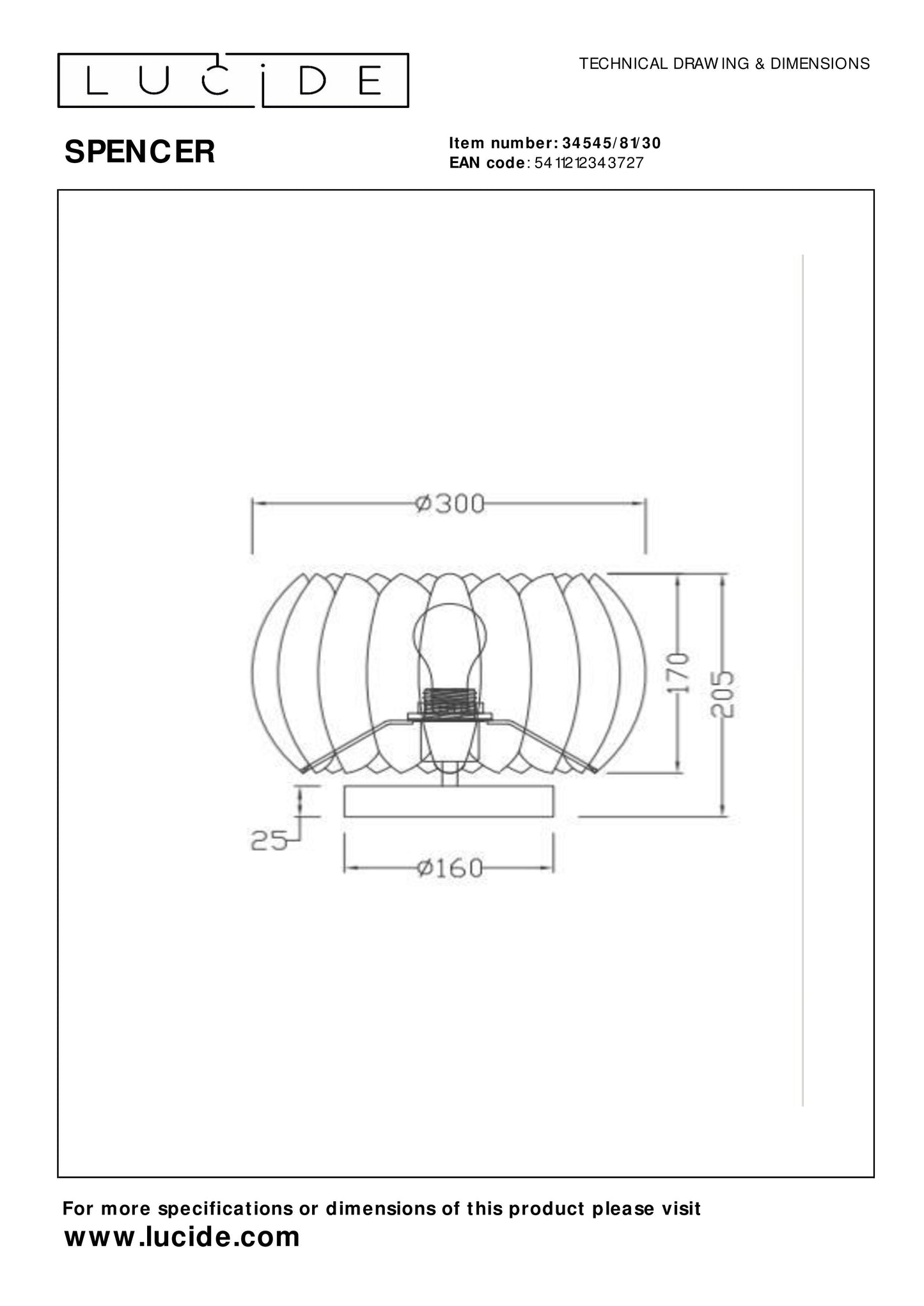 Lucide SPENCER - Table lamp - Ø 30 cm - 1xE27 - Black