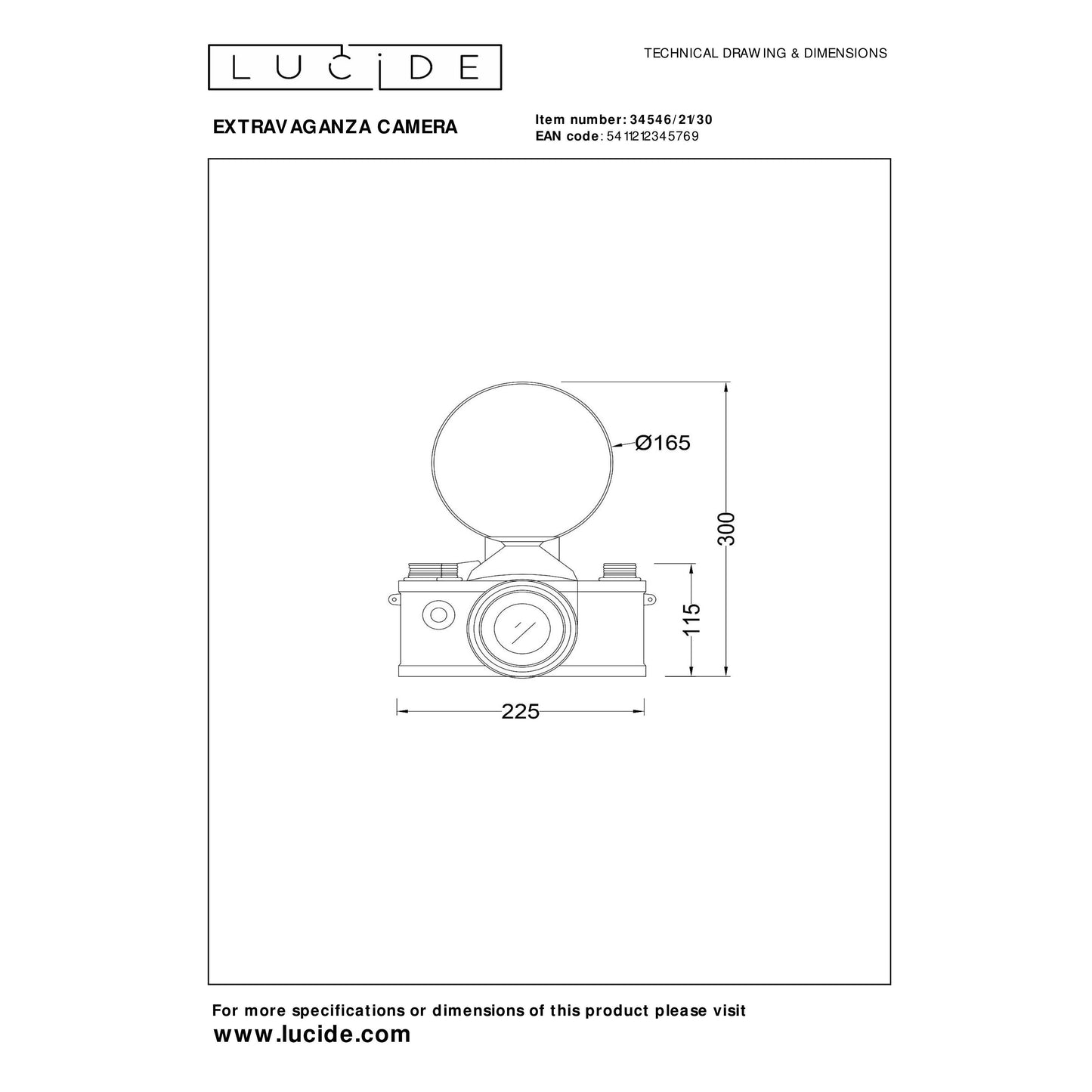 Lucide EXTRAVAGANZA CAMERA - Table lamp - 1xE14 - Black