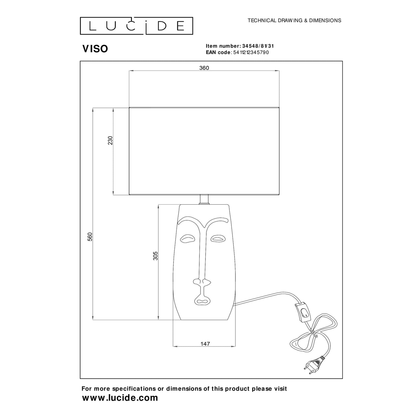 Lucide VISO - Table lamp - Ø 36 cm - 1xE27 - White