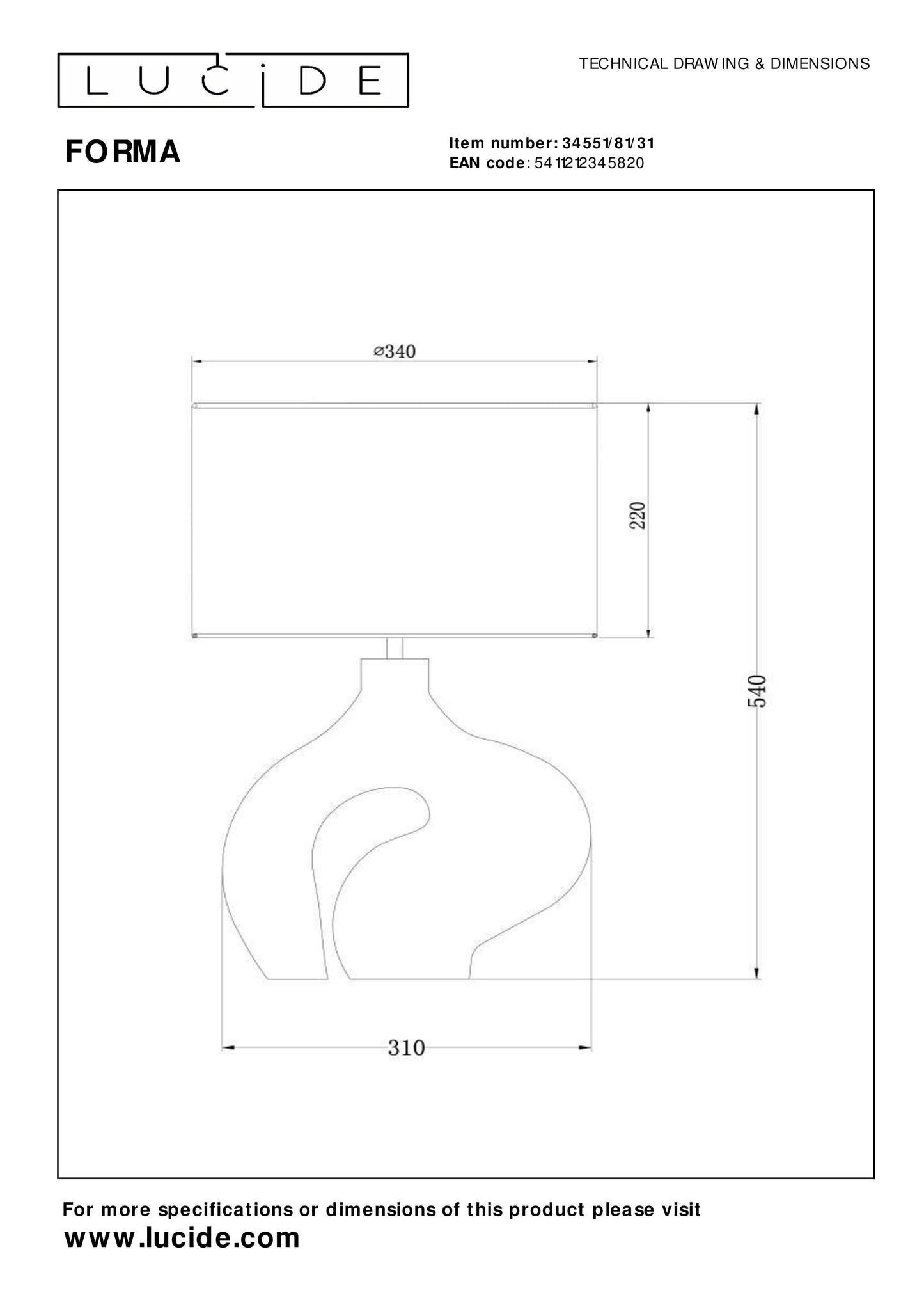 Lucide FORMA - Table lamp - 1xE27 - White