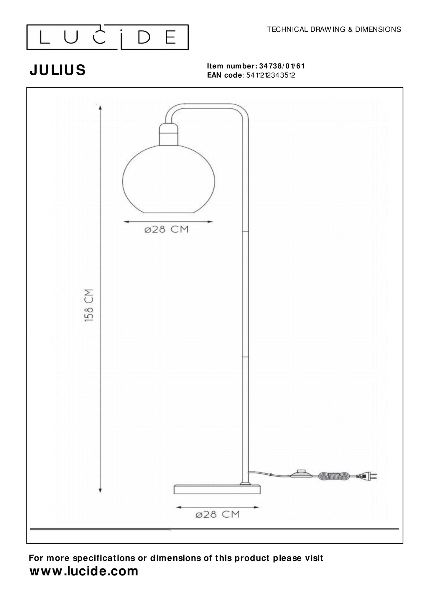 Lucide JULIUS - Floor lamp - 1xE27 - Opal