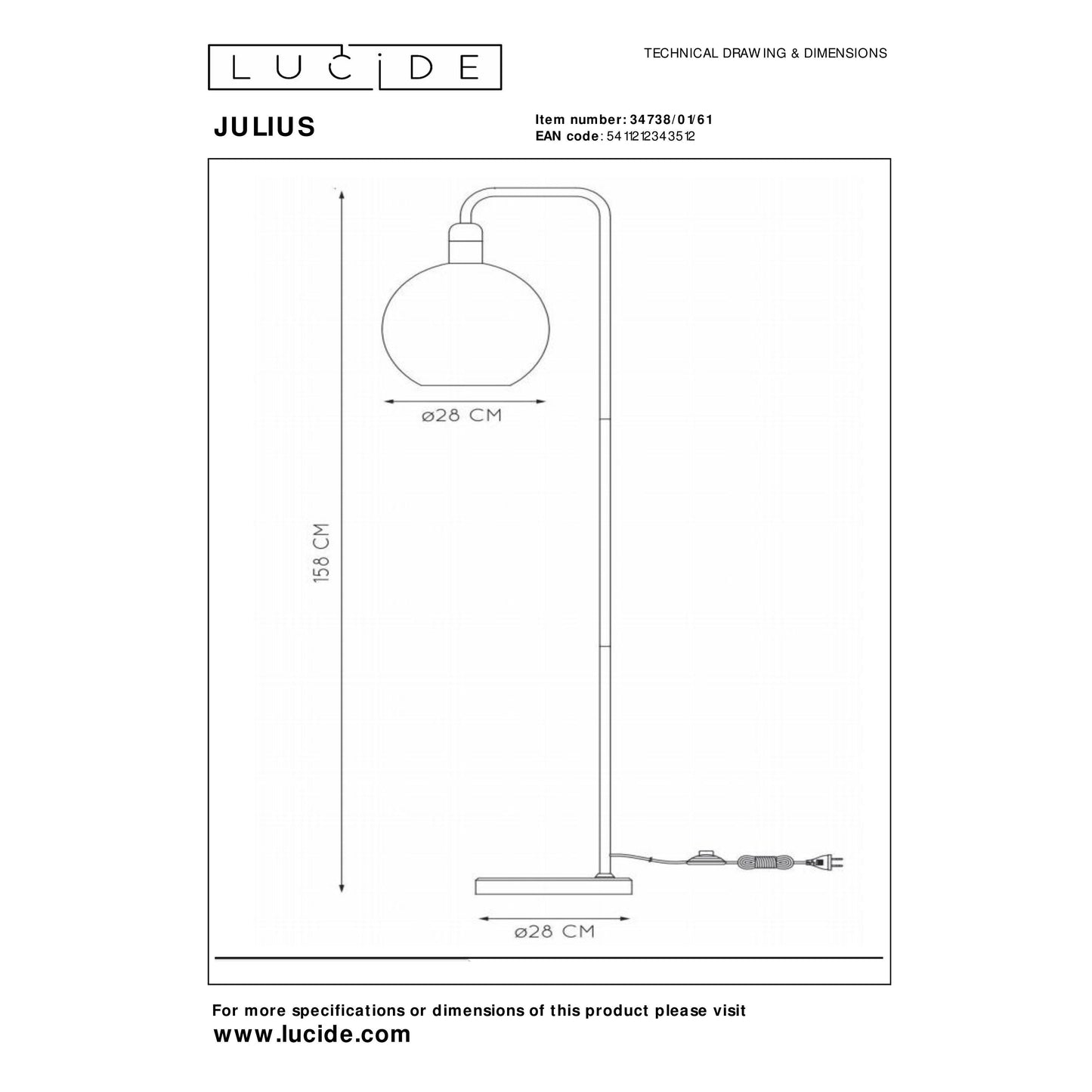 Lucide JULIUS - Floor lamp - 1xE27 - Opal