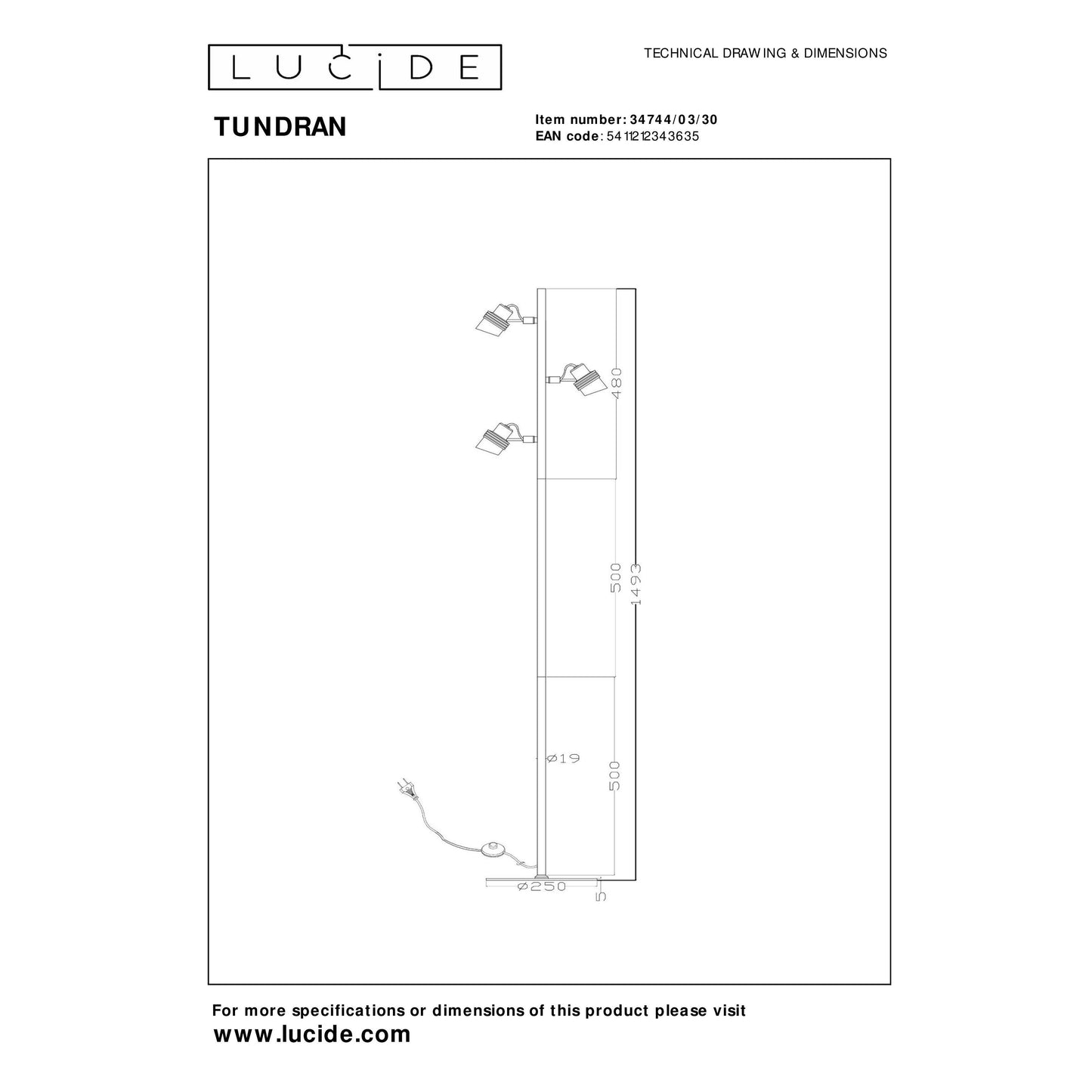 Lucide TUNDRAN - Floor lamp - 3xGU10 - Black