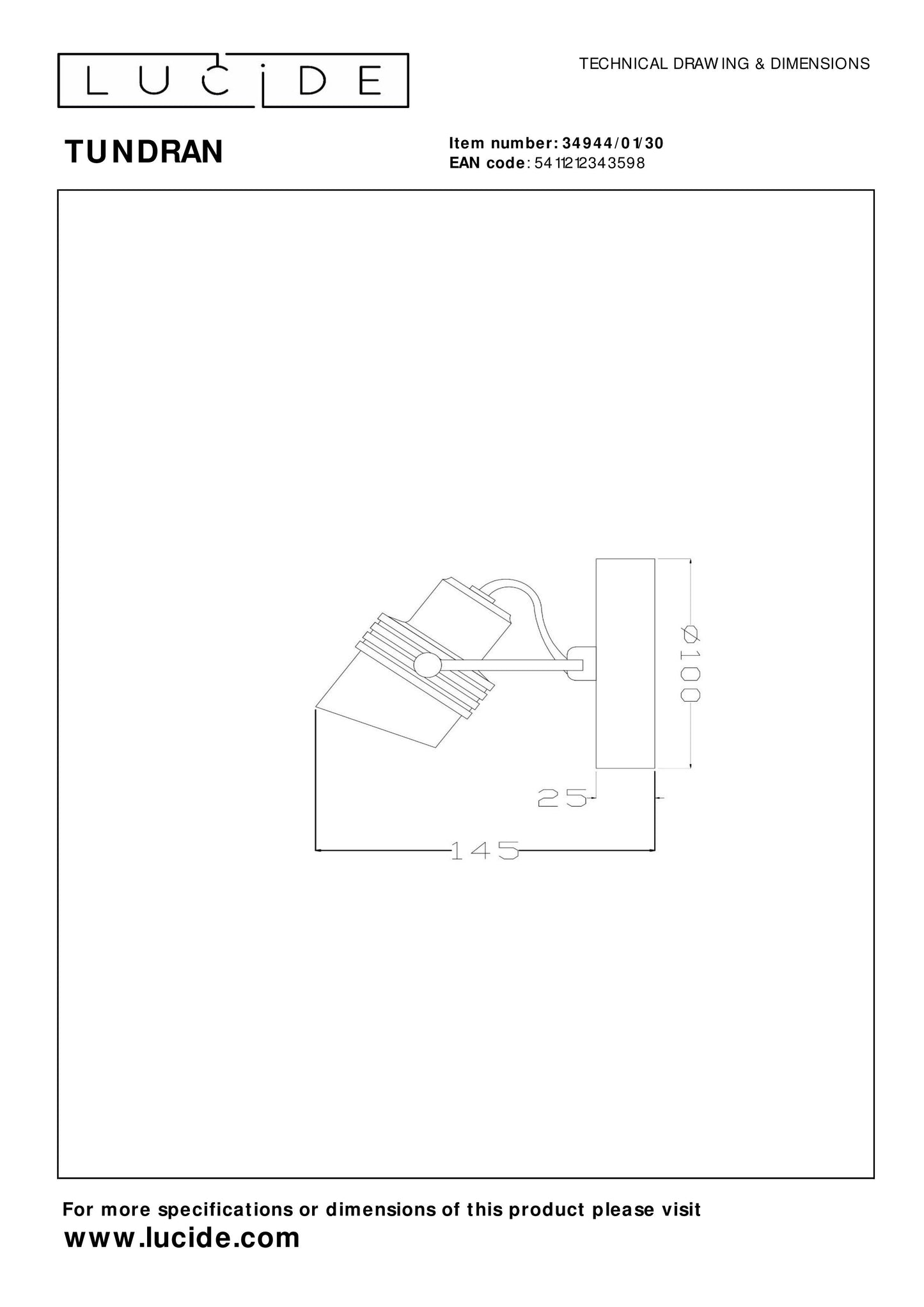 Lucide TUNDRAN - Ceiling spotlight - 1xGU10 - Black