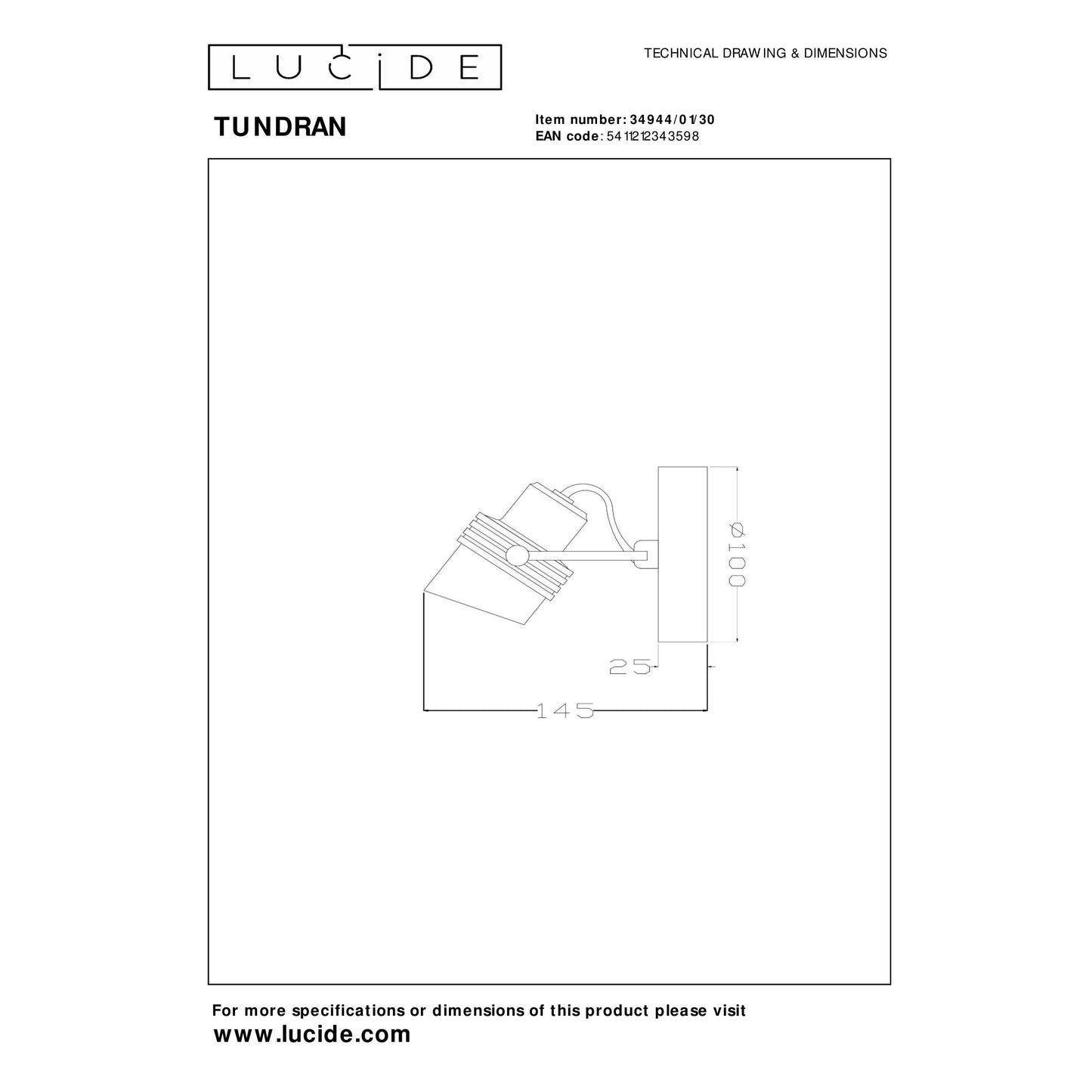 Lucide TUNDRAN - Ceiling spotlight - 1xGU10 - Black