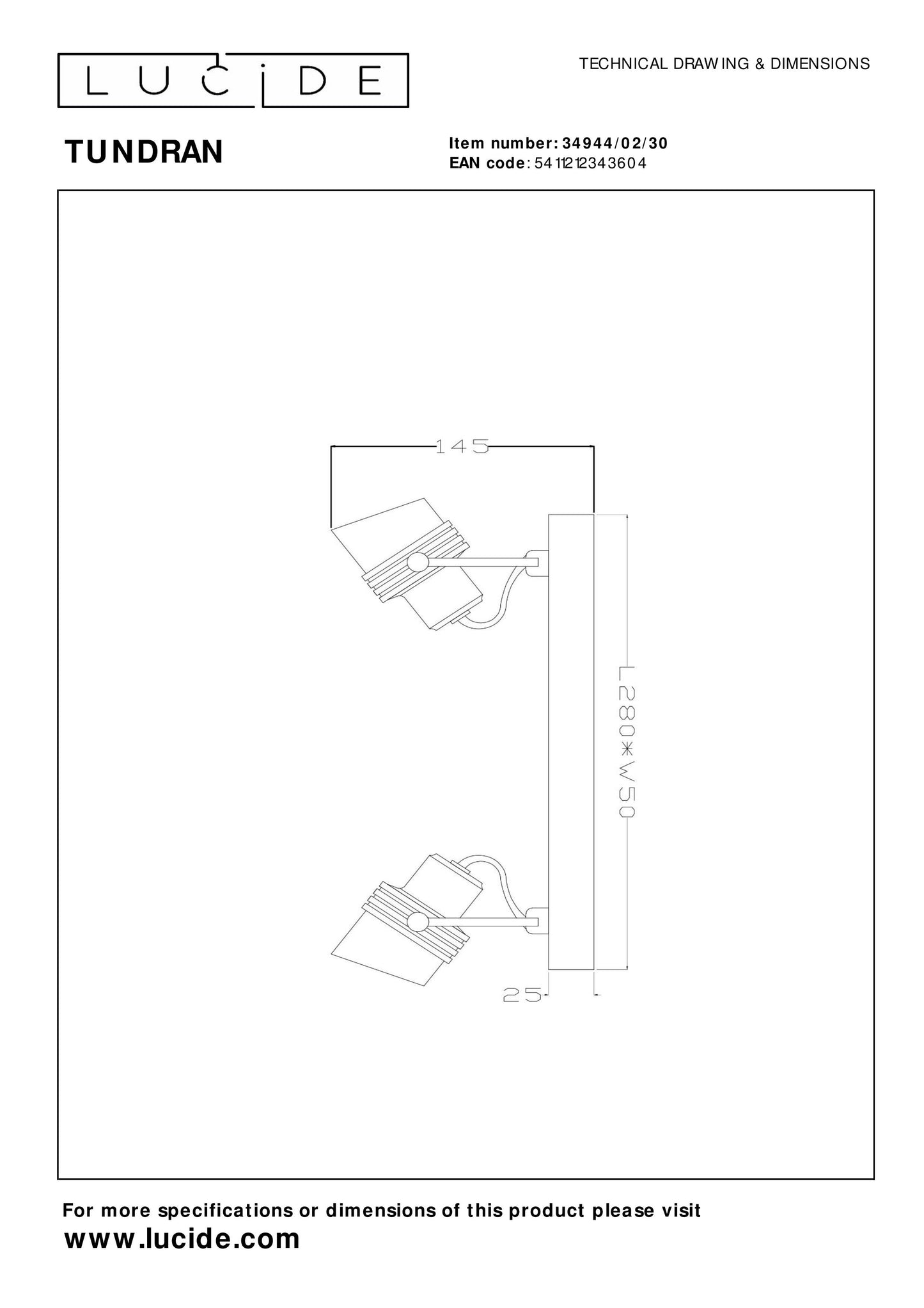 Lucide TUNDRAN - Ceiling spotlight - 2xGU10 - Black