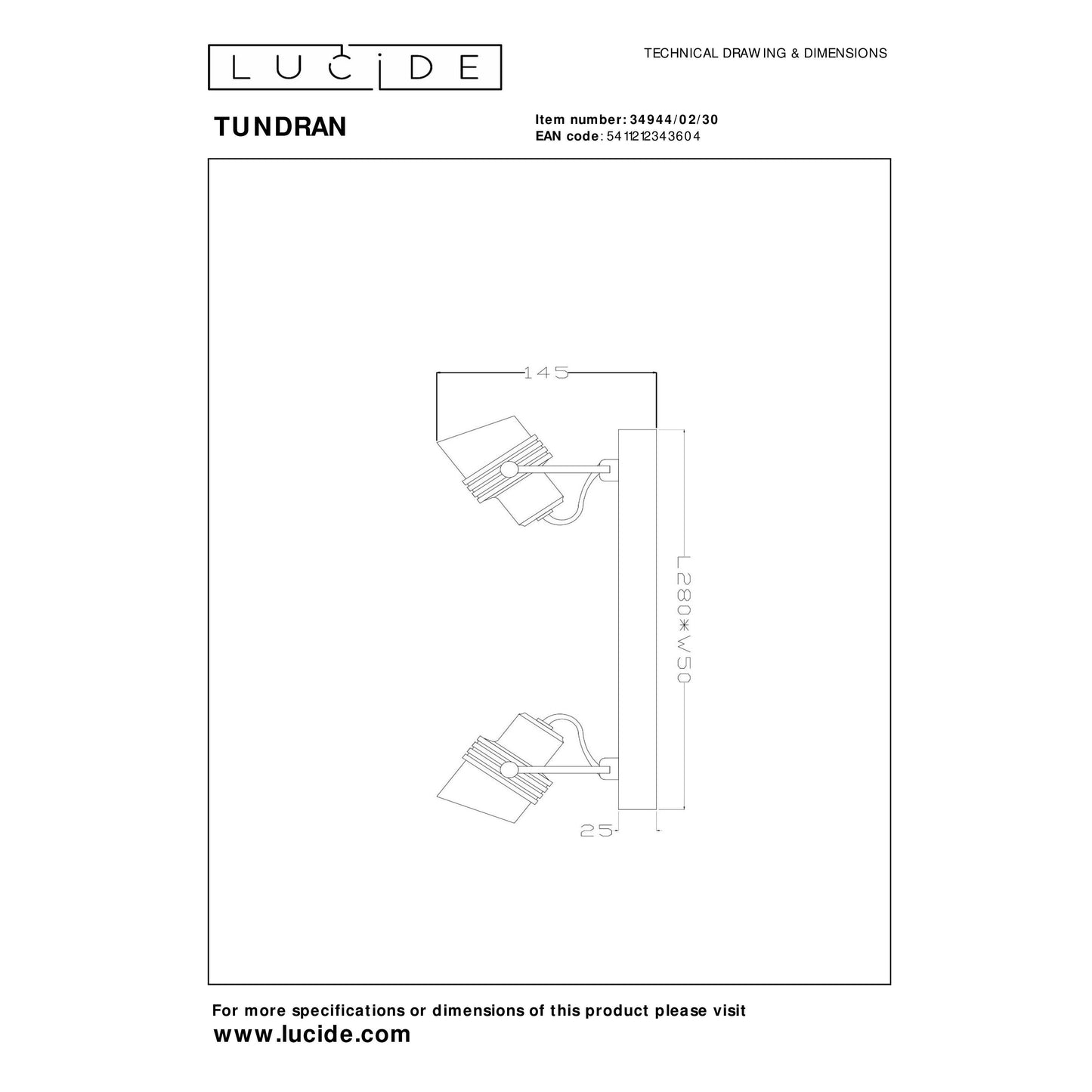 Lucide TUNDRAN - Ceiling spotlight - 2xGU10 - Black