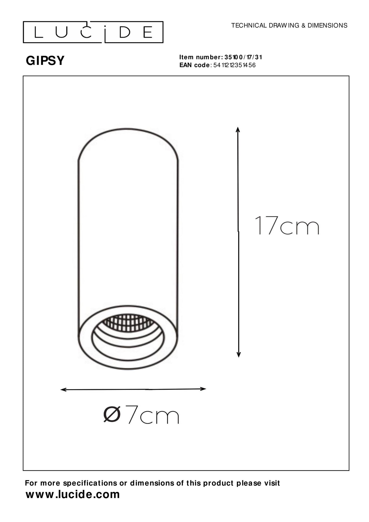 Lucide GIPSY - Ceiling spotlight - Ø 7 cm - 1xGU10 - White