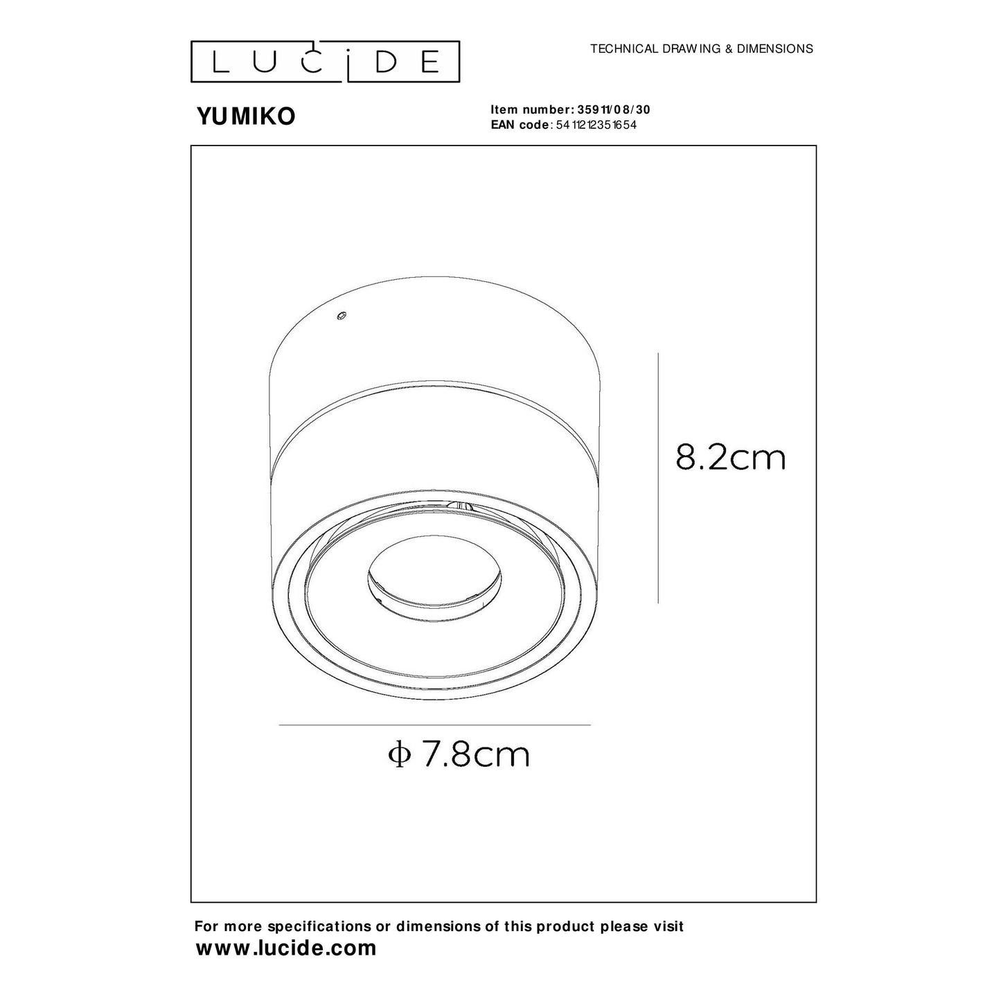 Lucide YUMIKO - Ceiling spotlight - Ø 7,8 cm - LED Dim. - 1x10W 2700K - Black