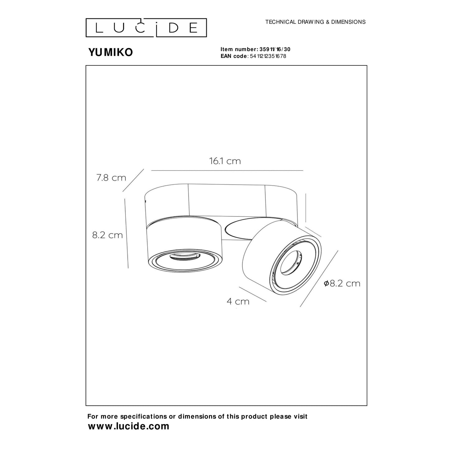 Lucide YUMIKO - Ceiling spotlight - Ø 7,8 cm - LED Dim. - 2x10W 2700K - Black