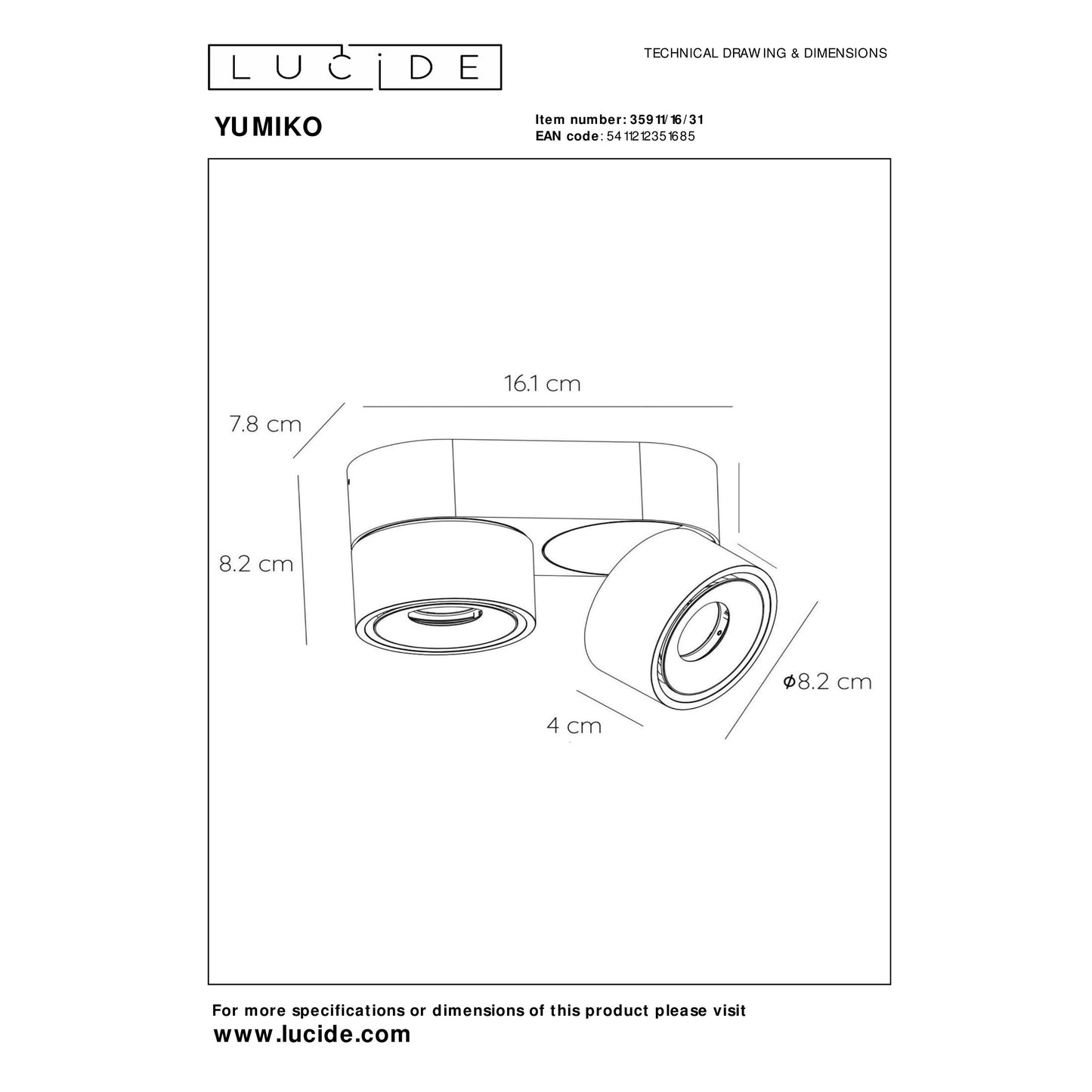 Lucide YUMIKO - Ceiling spotlight - Ø 7,8 cm - LED Dim. - 2x10W 2700K - White