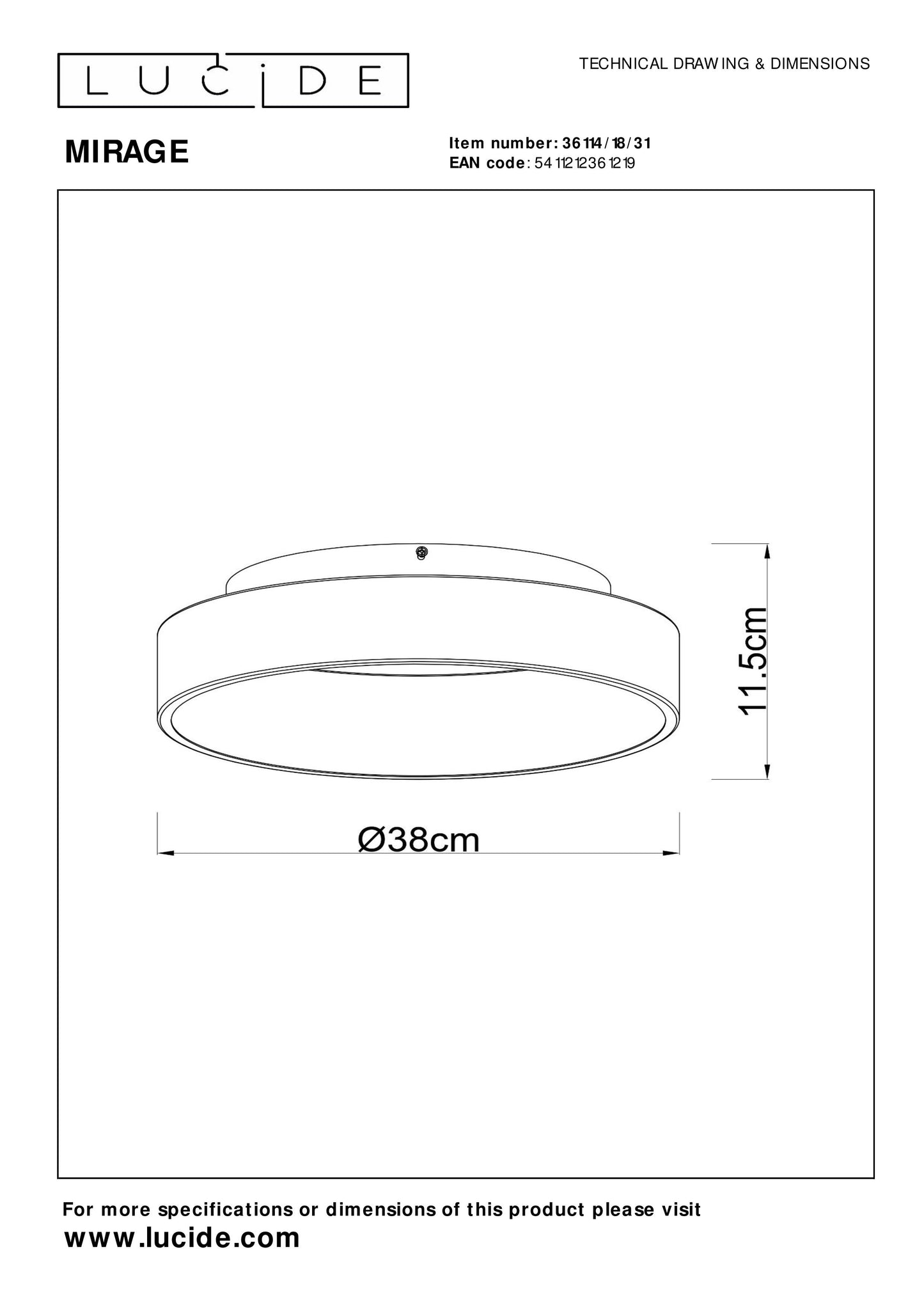 Lucide MIRAGE - Flush ceiling light - Ø 38 cm - LED Dim. - 1x22W 2700K - White