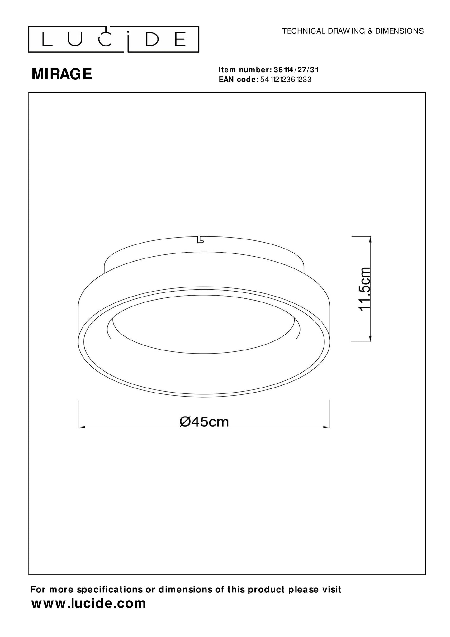 Lucide MIRAGE - Flush ceiling light - Ø 45 cm - LED Dim. - 1x33W 2700K - White